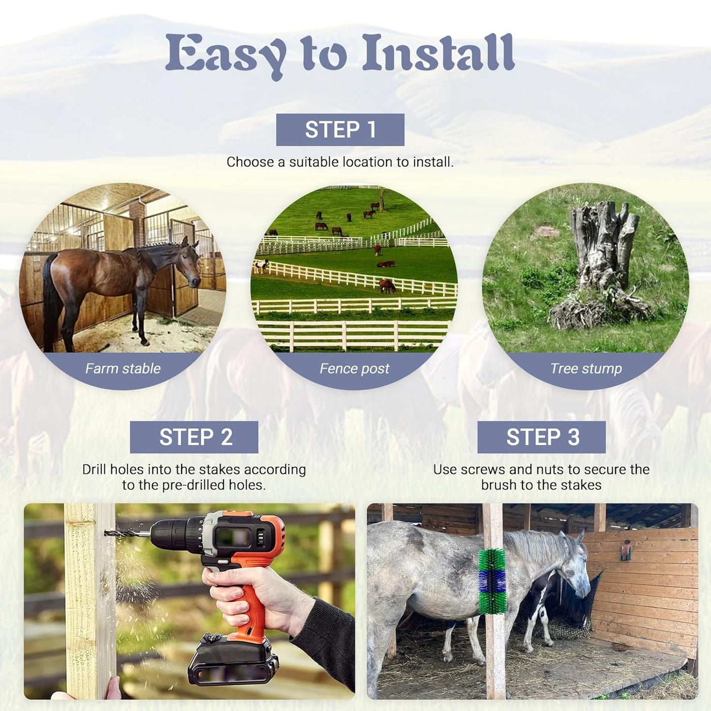 Livestock Scratching Brush, 17.5 x 7.8 Inch Goat Brushes for Grooming, Horse Brushes for Shedding, Livestock Brush with 4 Screws Great for Horse, Elk, Cattle, Pig, Sheep(Green)