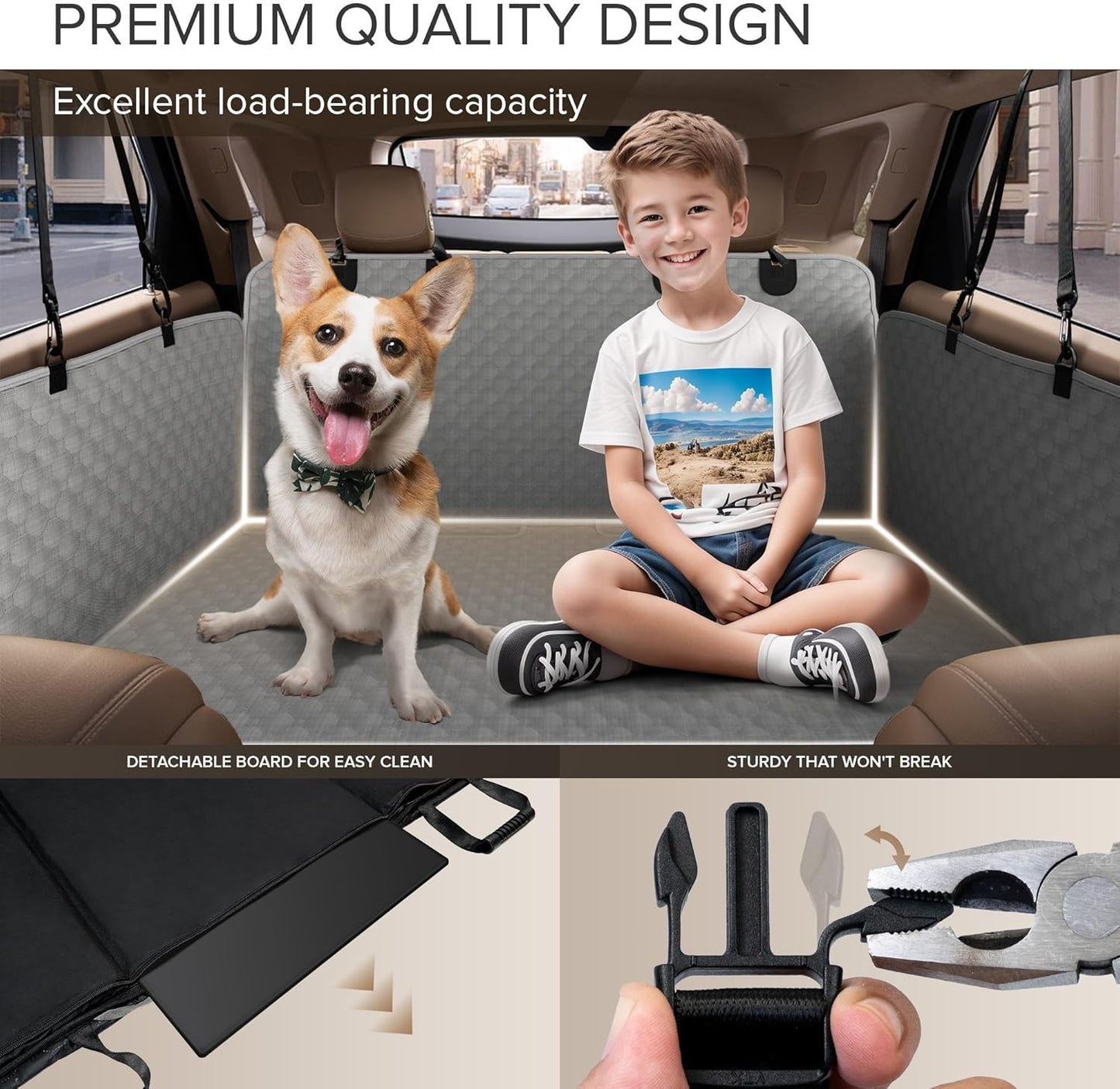 Back Seat Extender for Dogs, Heavy Duty Dog Car Seat Cover for Back Seat and Aggressive Chewer, Large Hard Bottom Car Seat Cover for Dogs, Dog Hammock for Car, Travel Pet Car Bed for Car, SUV, Truck