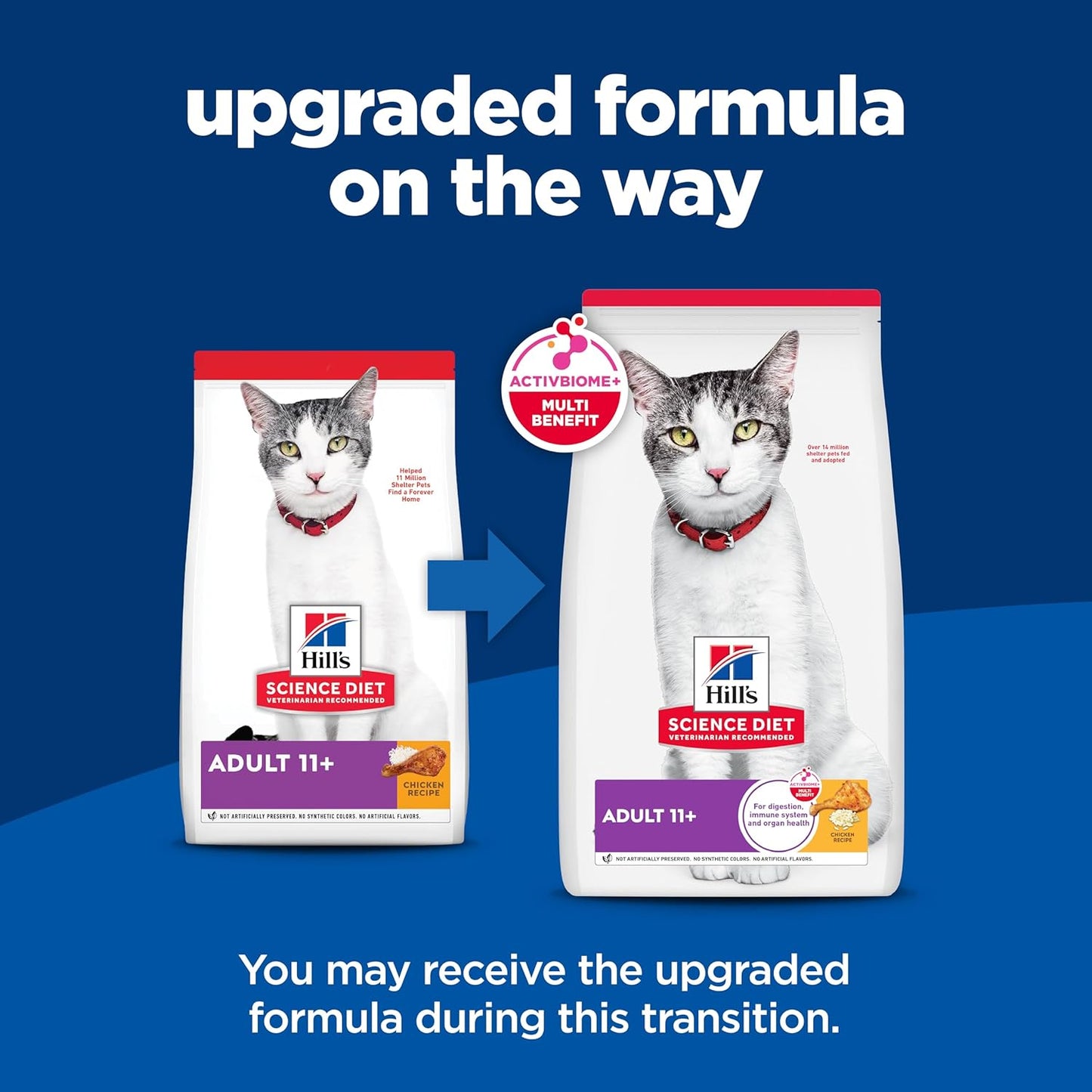 Hill's Science Diet Adult 11+, Senior Adult 11+ Premium Nutrition, Dry Cat Food, Chicken Recipe, 7 lb Bag