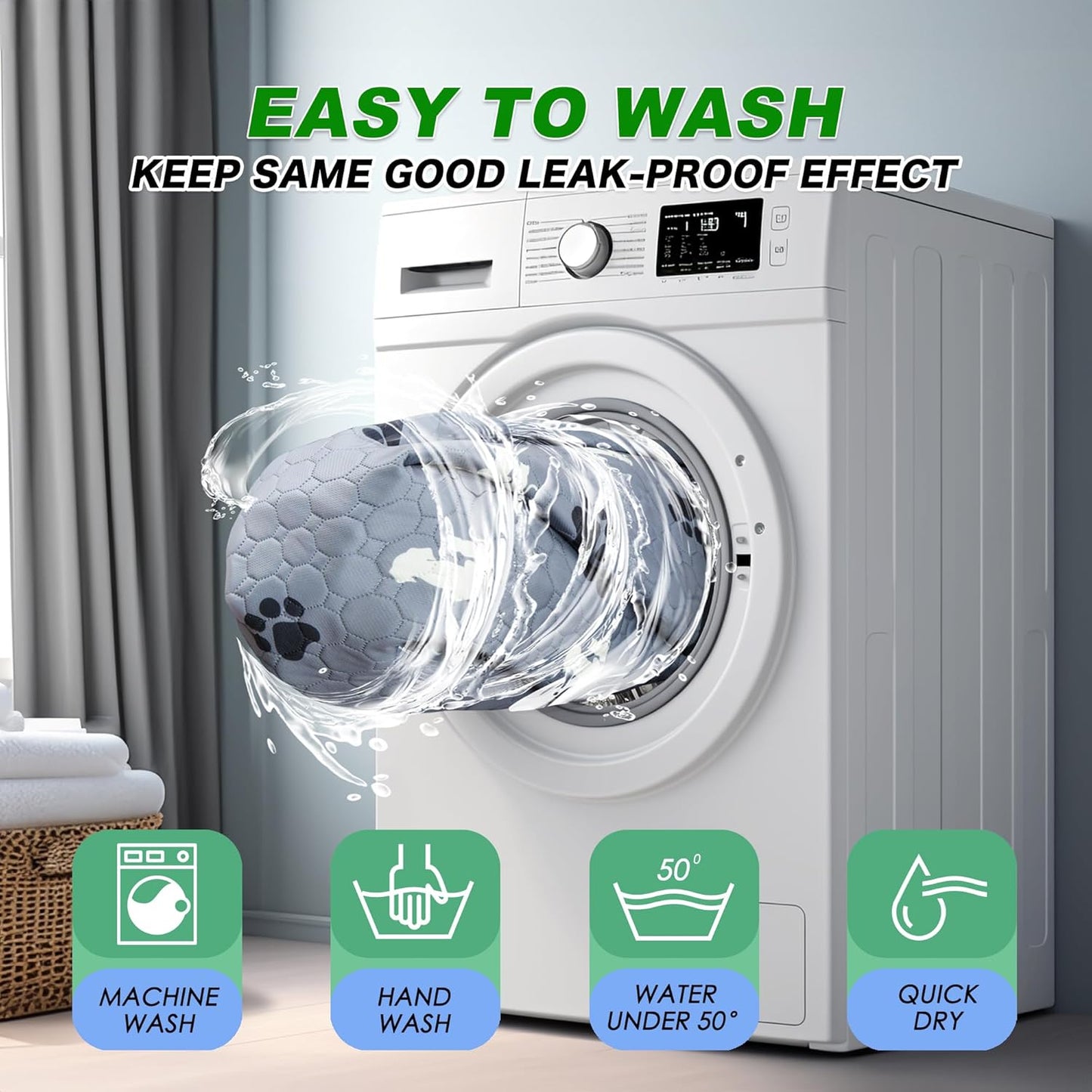 Washable Pee Pads for Dogs Mat, 2 Pack Absorbent Reusable Training Dog Pads Pet Puppy Pads, Non-Slip Potty Pads for Whelping, Playpen, Crate, Bed, Grey 24"x36"