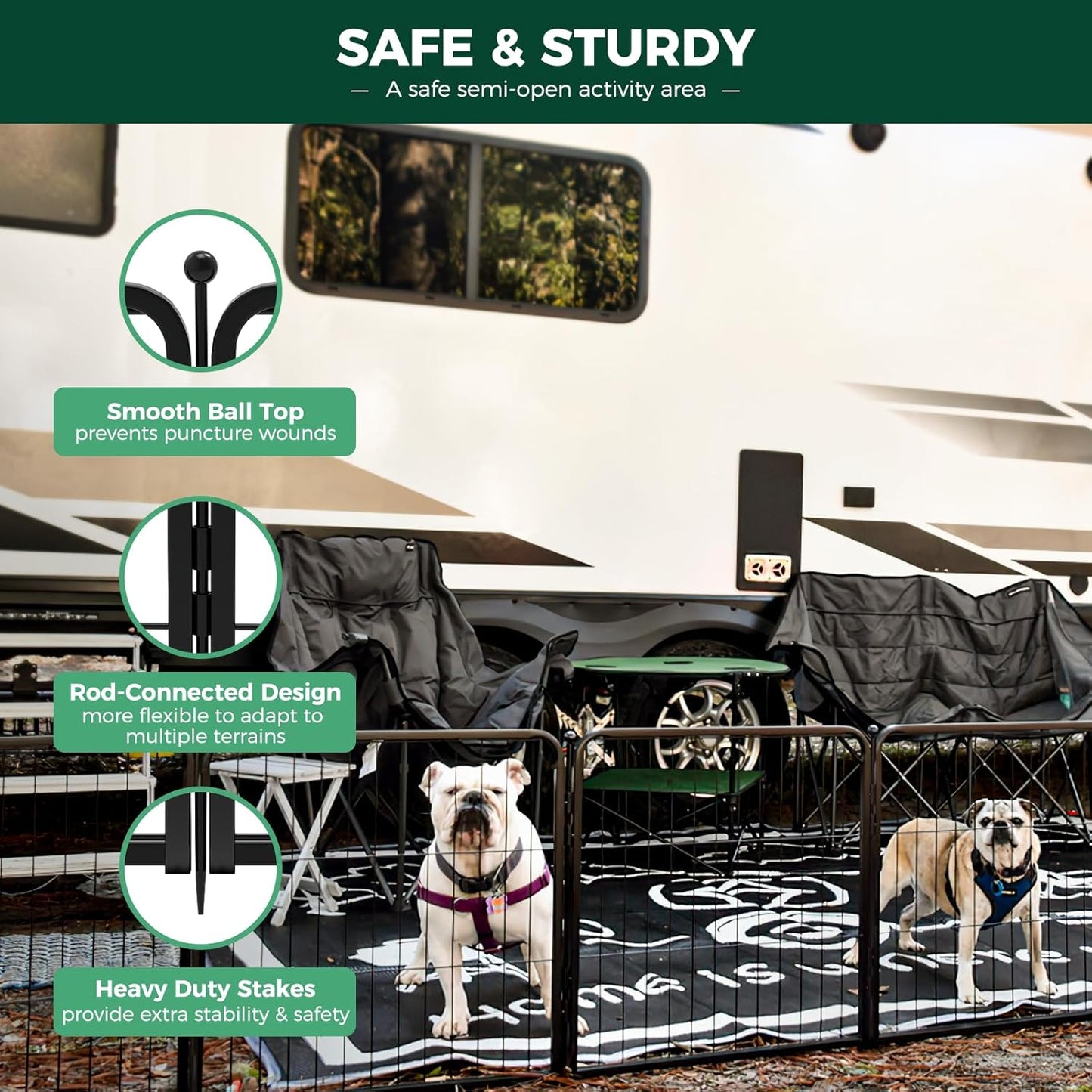 FXW Rollick Unleashed Dog Playpen for Indoor, Yard, RV Camping, 24 inch 16 Panels for Small and Puppy Dogs, Black│Patented