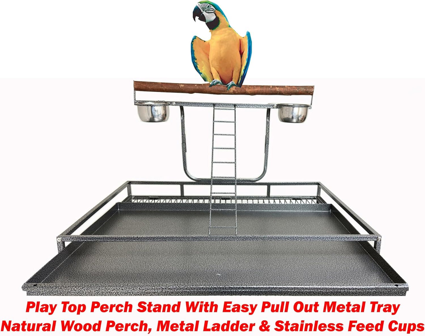 Large Elegant and Durable Wrought Iron Play Ground Perch Stand Top Climbing Ladder Bird Parrot Rolling Metal Cage with Around Seed Guard Storage Shelf On Heavy Duty Lockable Rolling Wheels