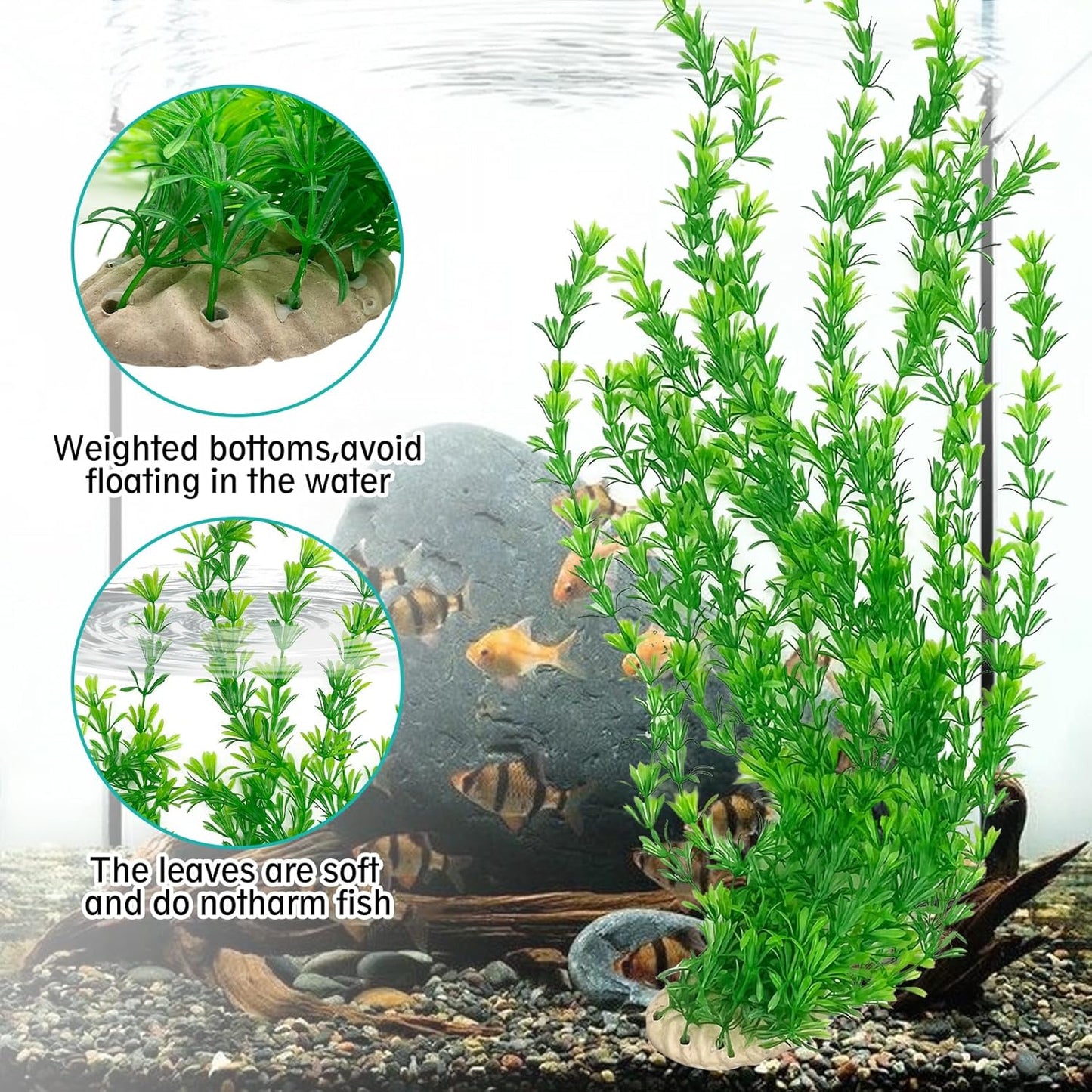 Hamiledyi 23" Tall Aquarium Plastic Plants - 2 Pack Soft Fish Tank Decor, Artificial Green Grass Cluster for Aquariums, Safe Bendable Underwater Plants(Green Style B)