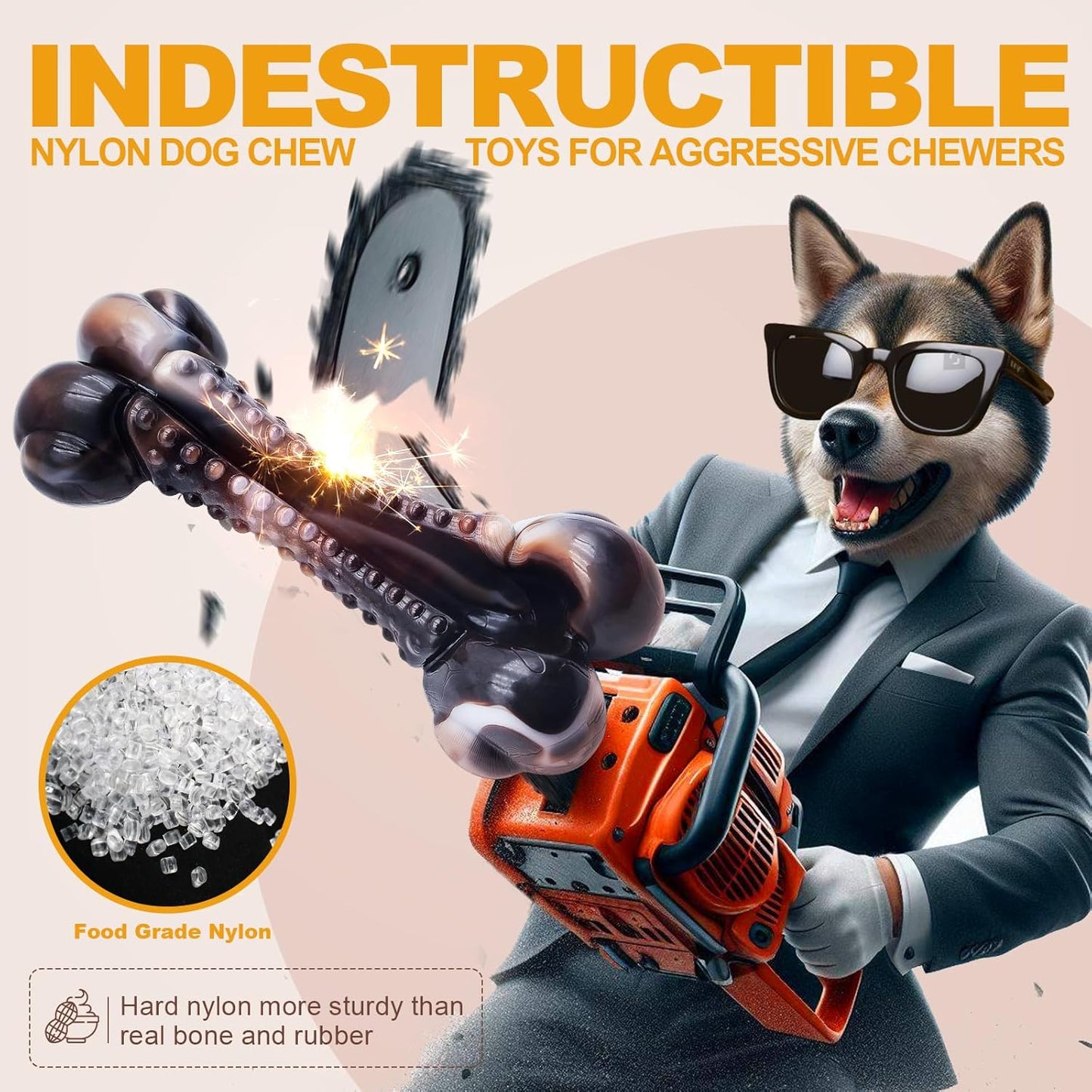 Dog Chew Toys for Aggressive Chewers, 2Pack Large Indestructible Dogs Bone Toy for Small Medium Breeds, Durable Tough Nylon Dog Chew Toys To Keep Them Busy, Puppy Teething Toy Bone, Beef&Bacon Flavor