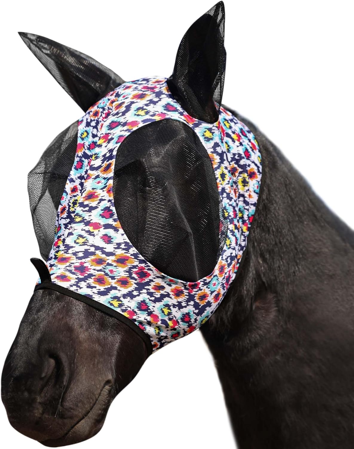 Harrison Howard Super Comfort Stretchy Fly Mask Large Eye Space with UV Protection Soft on Skin with Breathability Geo Feather M