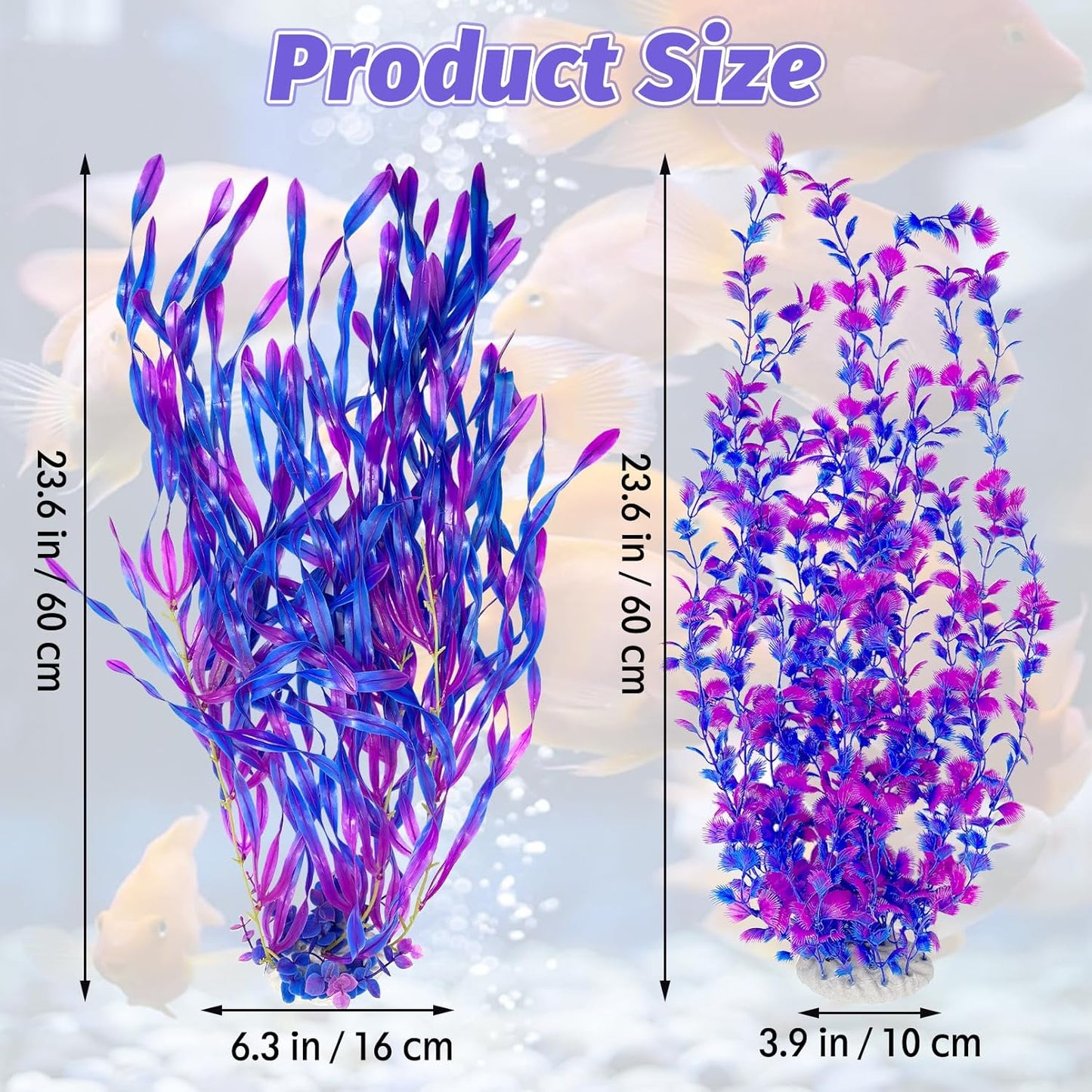 Hamiledyi Tall Aquarium Plants 23 Inches - Fish Tank Decorations, Artificial Green Water Plants Grass Cluster, Soft Plastic Fake Decor 2PCS(Purple Style C)