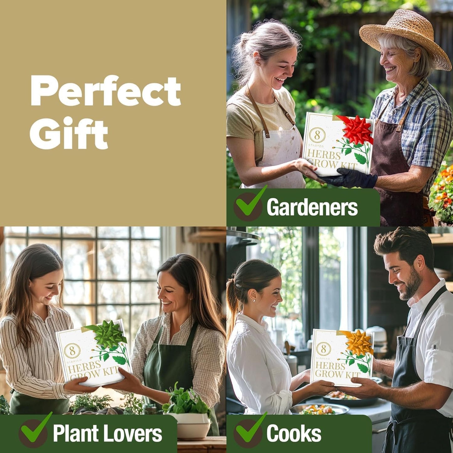 HOME GROWN π£π₯ππ ππ¨π  πππ₯π πππ§ 8 Herb Seeds Garden Kit, Complete Indoor Planter Gift with Basil Cilantro Mint & More, Unique Kitchen Growing Set for Women Men, Birthday Housewarming Present