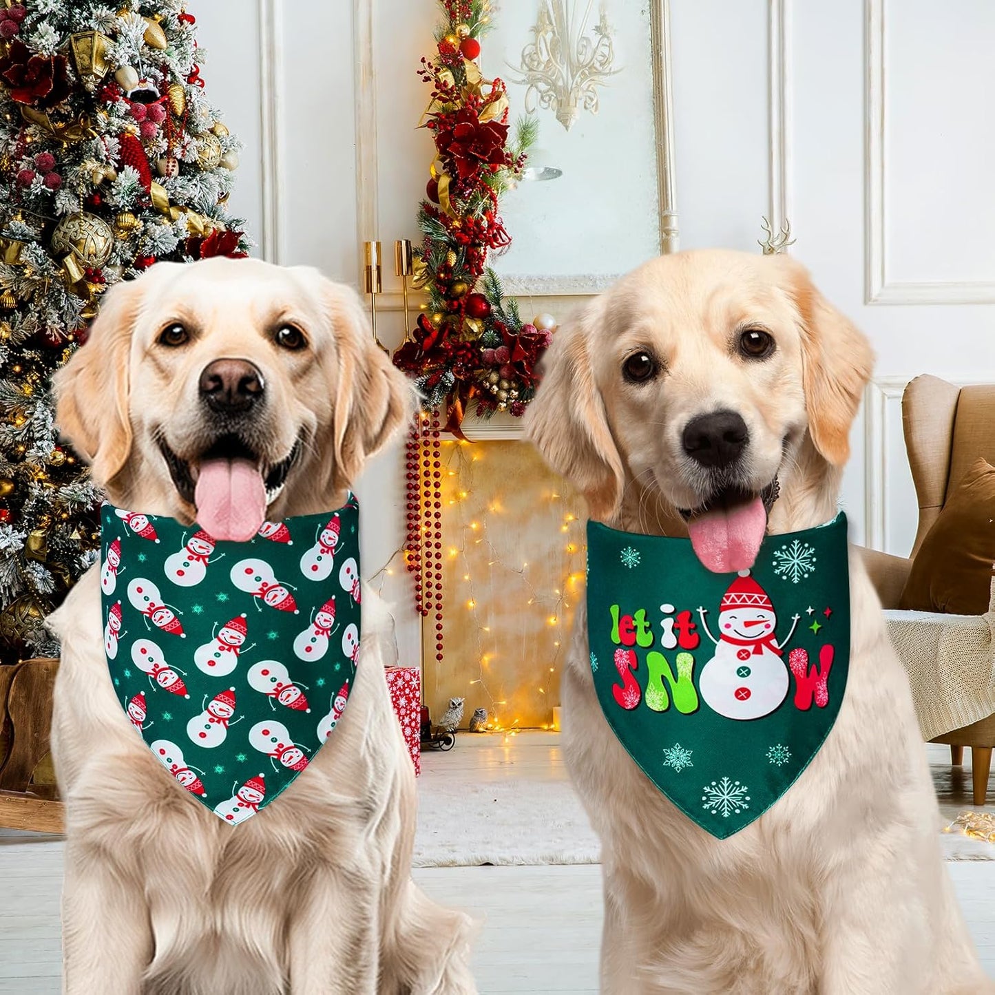 Christmas Dog Bandanas XLarge 3PCS, 6 Pattern Holiday Scarf for Boy and Girl, Triangle Reversible Bibs Breed for Puppy Pets