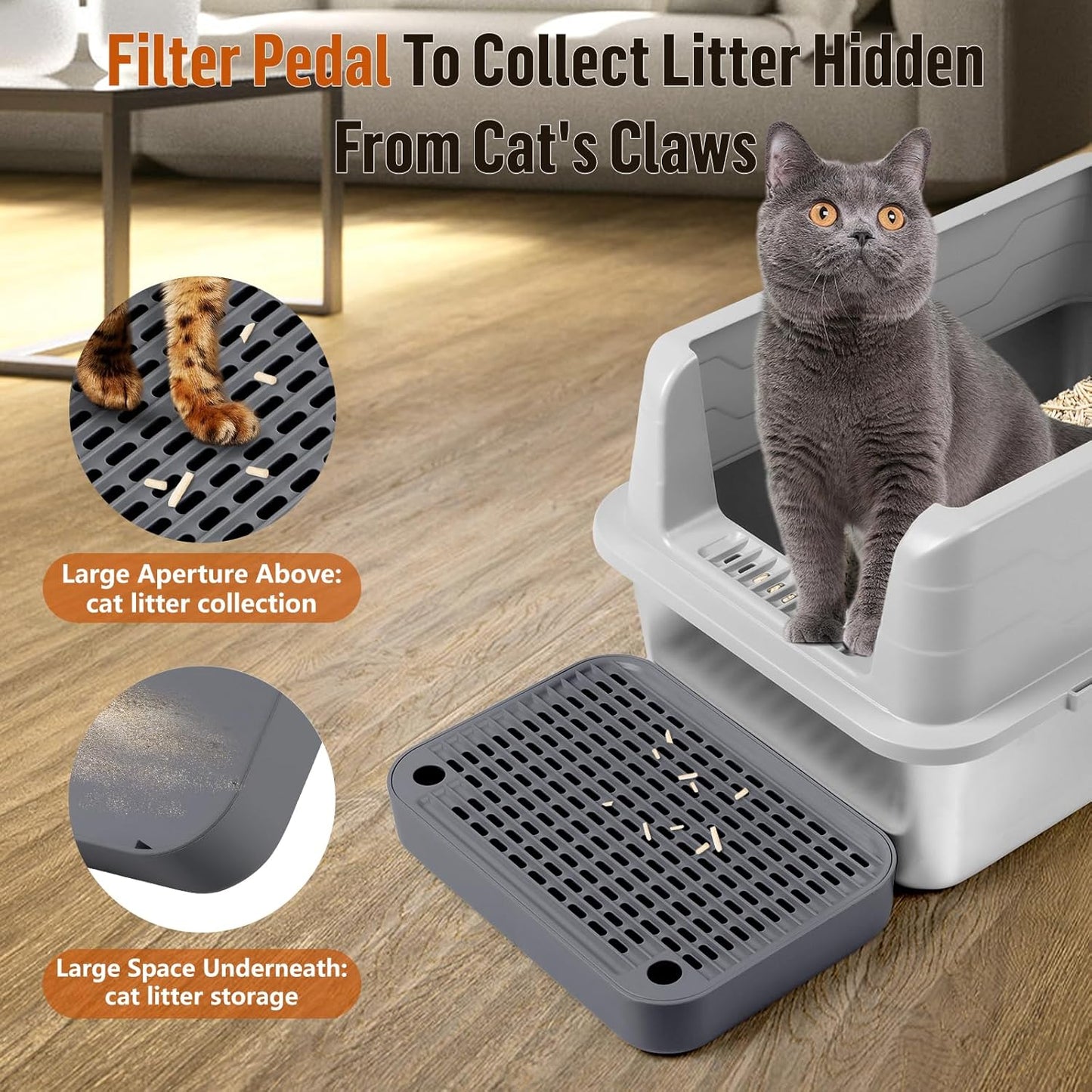 Cat Litter Box Ramp Mat with Filter Function, Cat Step Pedal Stool for Self-Cleaning Litter Box, Easy to Clean, Ideal for Kitten & Elderly Cats (Dark Grey)