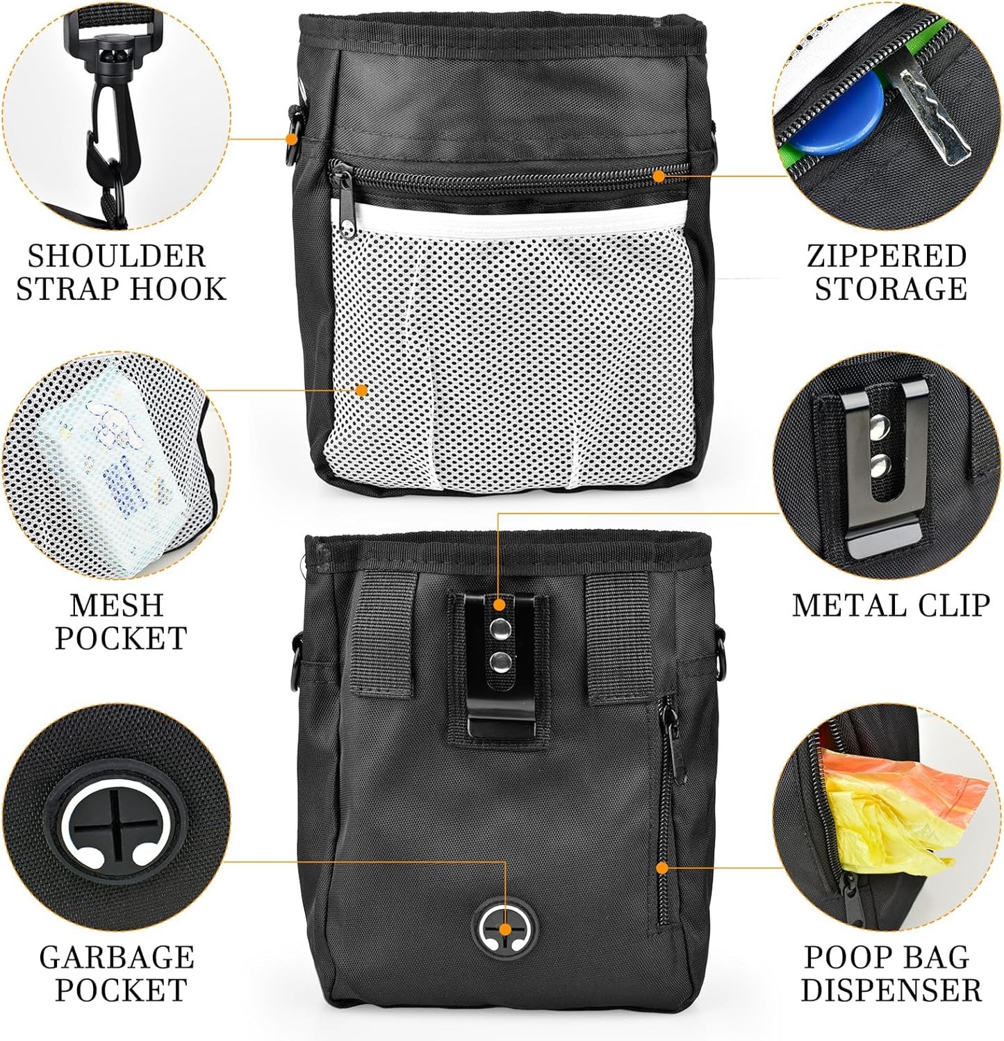 CONLI Dog Treat Pouch with Folding Bowl and Training Clicker, Treat Pouches for Pet Training Built-in Poop Bag Dispenser, Dog Training Treat Pouch for Pet Training Walking