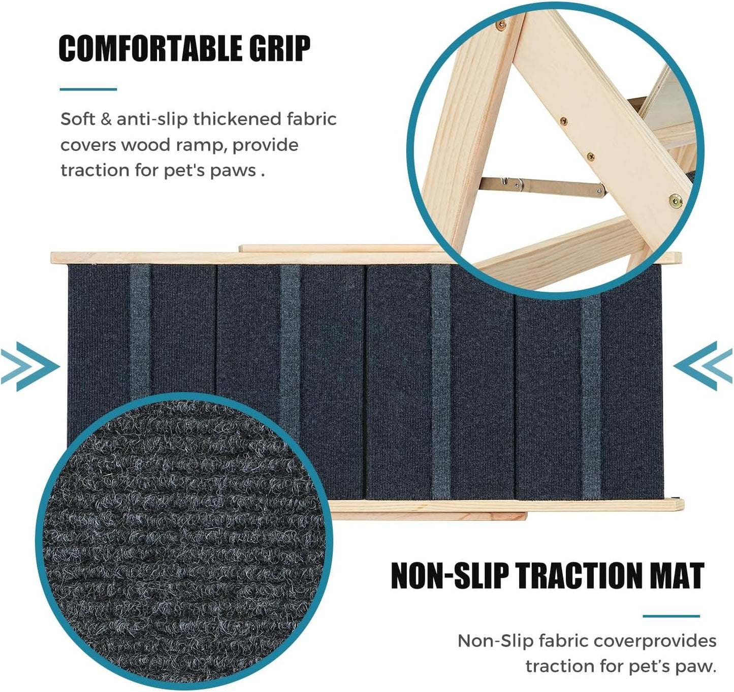 Wood Pet Stairs/Pet Steps for All Dogs and Cats - 2-in-1 Foldable Carpeted 4 Tiers Dog Stairs & Ramp Perfect for Beds and Cars - Portable Dog/Cat Ladder Up to 150 Pounds