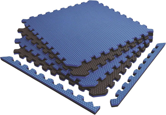 Norsk Reversible Exercise Mats 3/4" Thick EVA Interlocking Foam Tiles, Perfect Home Gym Flooring, 4 Tiles & 8 Trim Pieces, 16 Sq. Ft. 24"x24" Dazzling Blue/Black