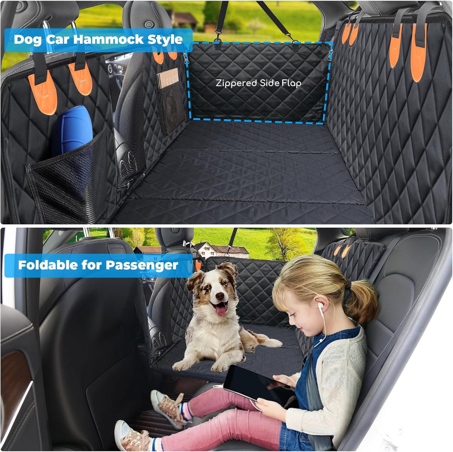 URPOWER Back Seat Extender for Dogs - Hard Bottom Dog Car Seat Cover Holds 400 lbs, Waterproof Dog Hammock Dogs Bed for Cars, SUVs & Small Trucks, Pet Backseat Protector with Mesh Window & Large Space
