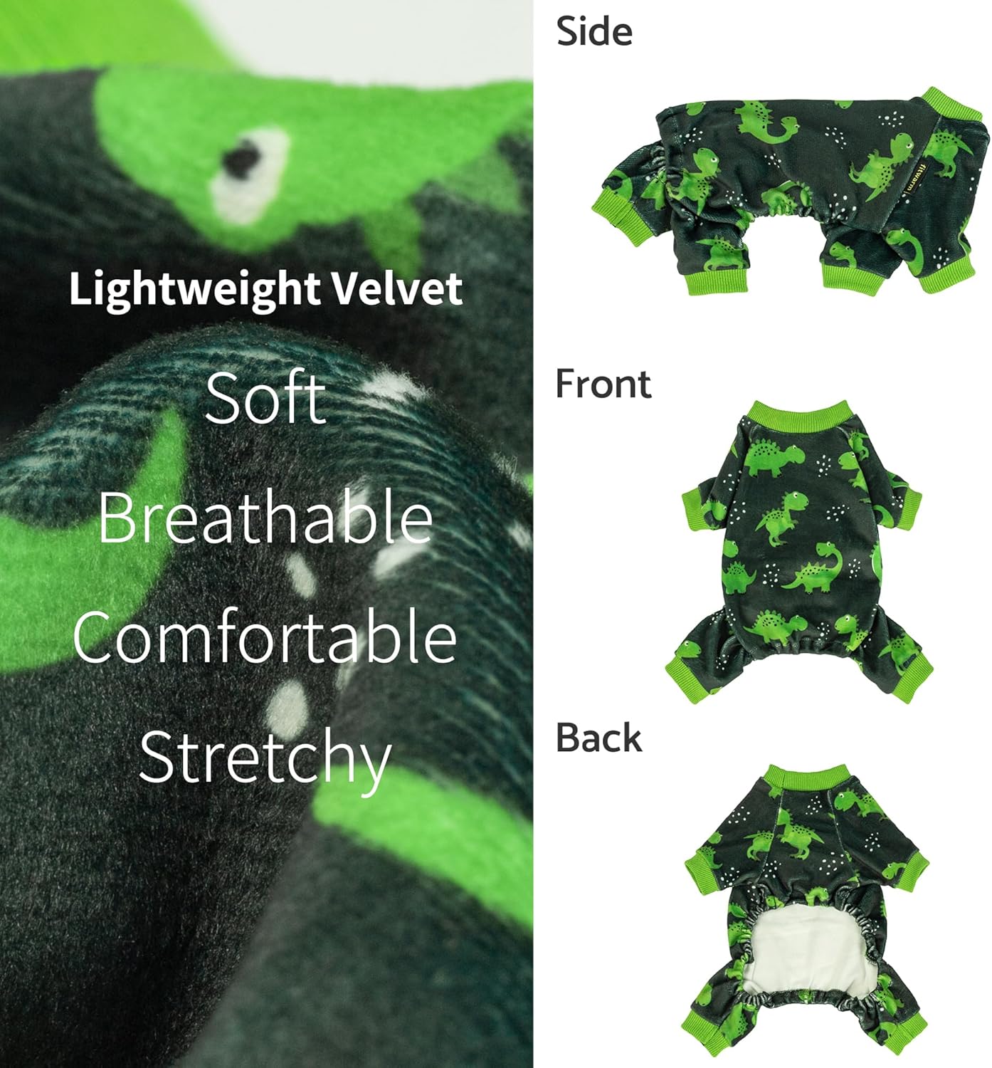 Fitwarm Dinosaur Dog Fleece Pajamas, Warm Clothes for Small Dogs Boy, Cozy Pet Onesie with Feet, Dark Green, Bright Green, Medium
