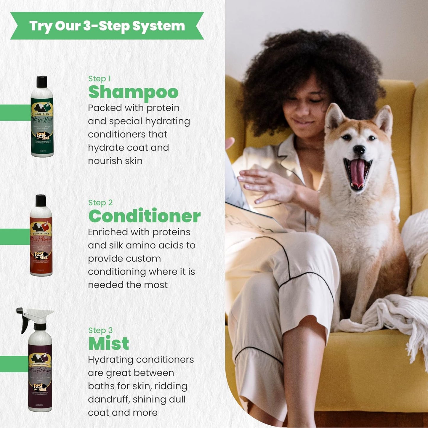 Best Shot Ultra-Vitalizing Mist Detangler and Conditioner with Pet Coat Release Technology, Moisturizing Conditioner for Dogs, Cats, and Horses, Hypoallergenic, 32 Oz.