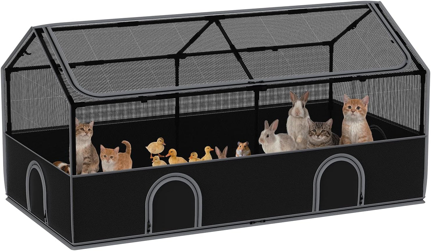 DINMO Small Animal Playpen, Chicken Brooder Box with Cover Top, Pet Fence Indoor, Guinea Pig Cages,Pet Playpen with Waterproof Floor for Hamsters, Hedgehogs, Bunny,Kittens, Chicken,Black