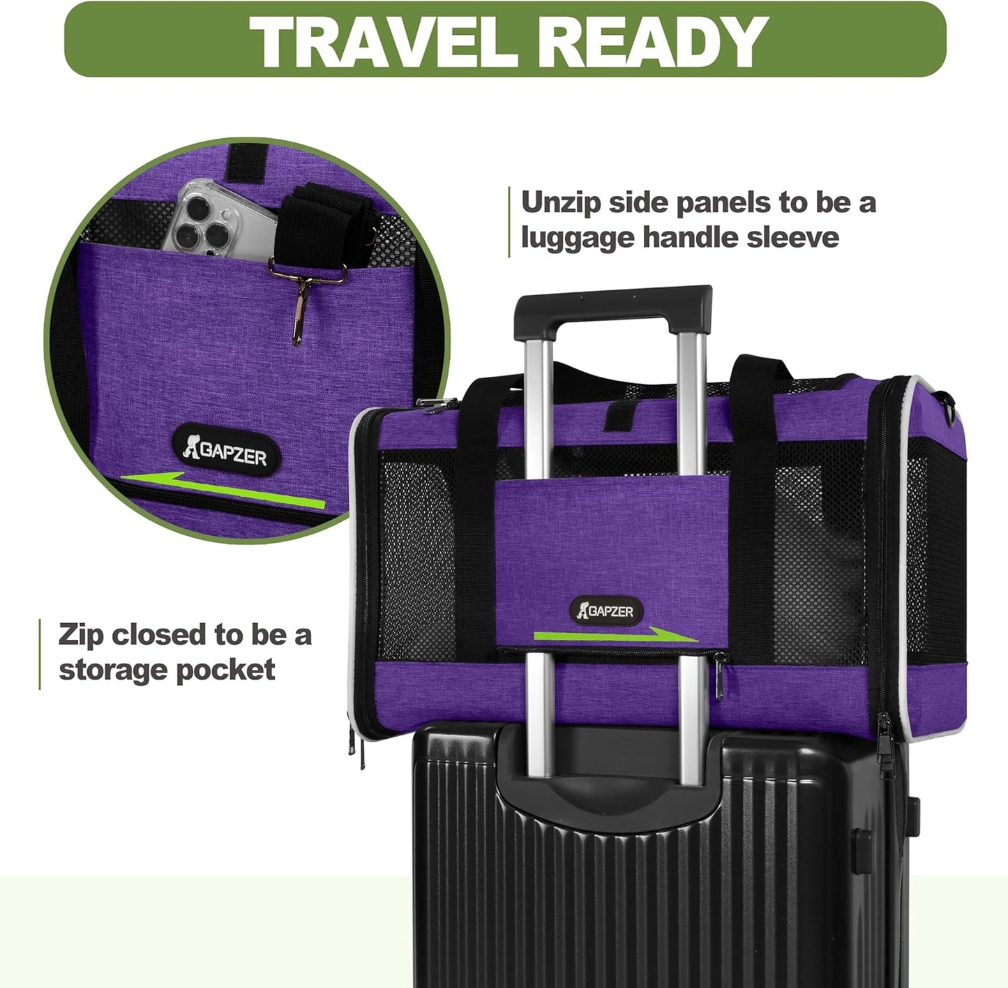 Per Carrier for Cat 18x11x11 Inch FAA Complaint, Kitten Taxi Top Load Soft Cloth Bag, Small Animal Portable in Cabin Crate Shih Tzu Dog Kennel Carry Case, 4-Sided-Ventilated Kitty Purse Purple