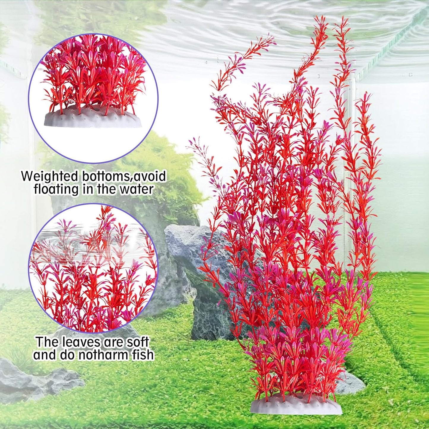 Hamiledyi Aquarium Plastic Plants Aquarium Decor Artificial Fish Tank Plants,Tall Fish Tank Decorations, Extra Large Aquarium Plant 23.6-inch Tall,2PCS(Red)