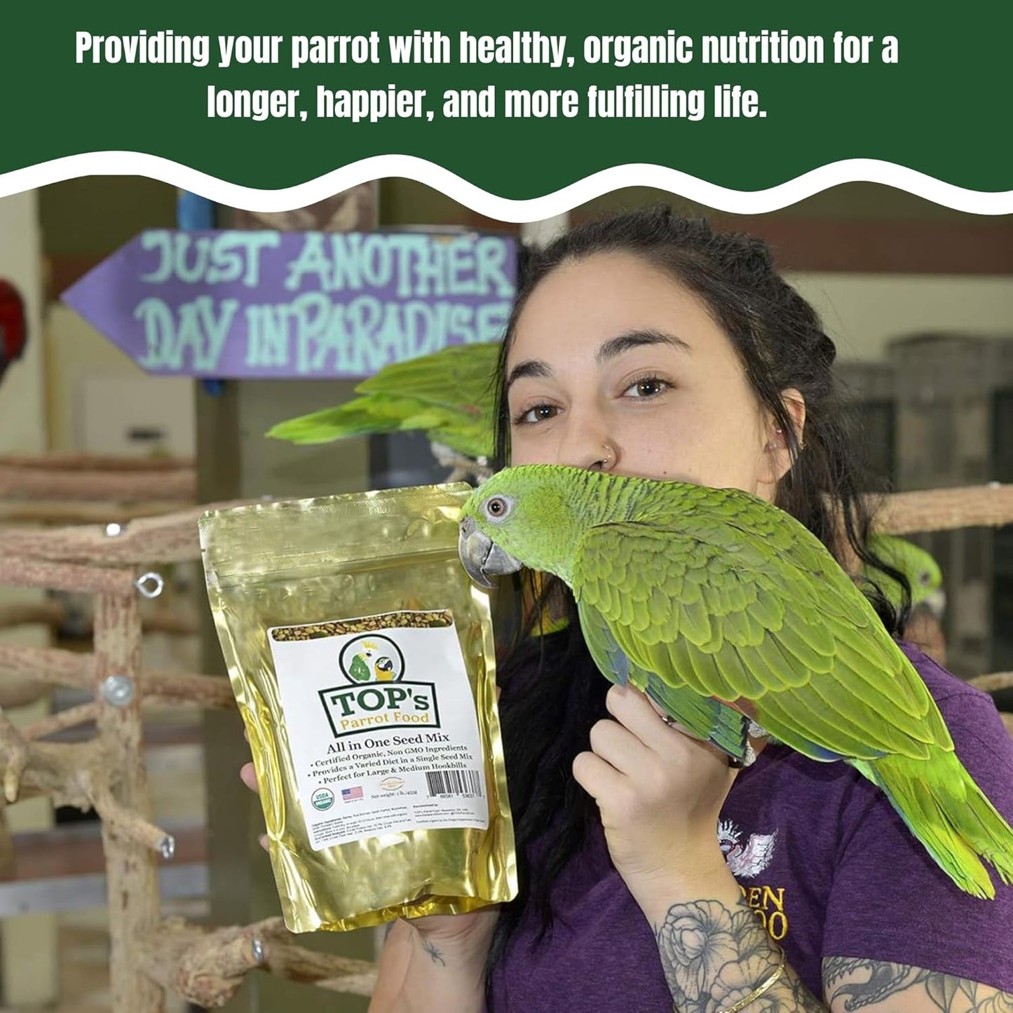 TOP's All in One Seed Mix for Large Birds, Non-GMO, Peanut Soy & Corn Free, USDA Organic Certified, 1lb