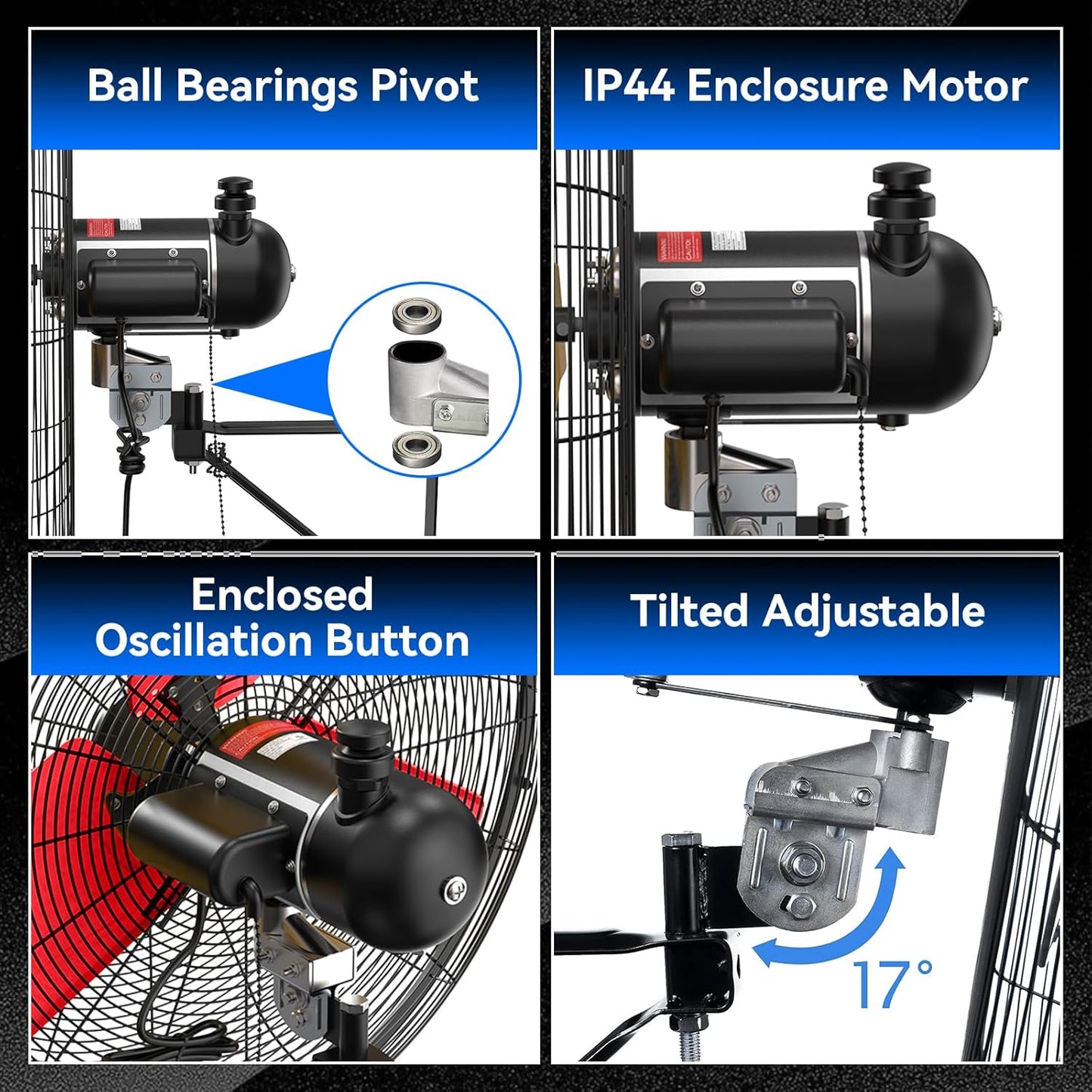 Pro 9500 CFM 24" Outdoor IP44 Waterproof Wall Mount Fan, 3-Speed Oscillating Metal Fans with Enclosure Motor, Heavy Duty Wall Fan for Patio, Warehouse, Garage, and Jobsite