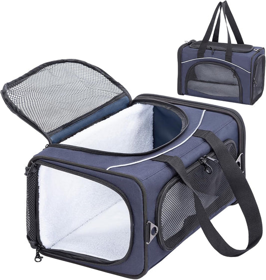 Petsfit Airline Approved Pet Carrier for Small Cats, 16.5x8.6x11 TSA Approved Carrier, with Removable Dual-Sided Padding (2-Way Placement) - Fits Under Most Airplane Seats, Escape Proof (Navy)