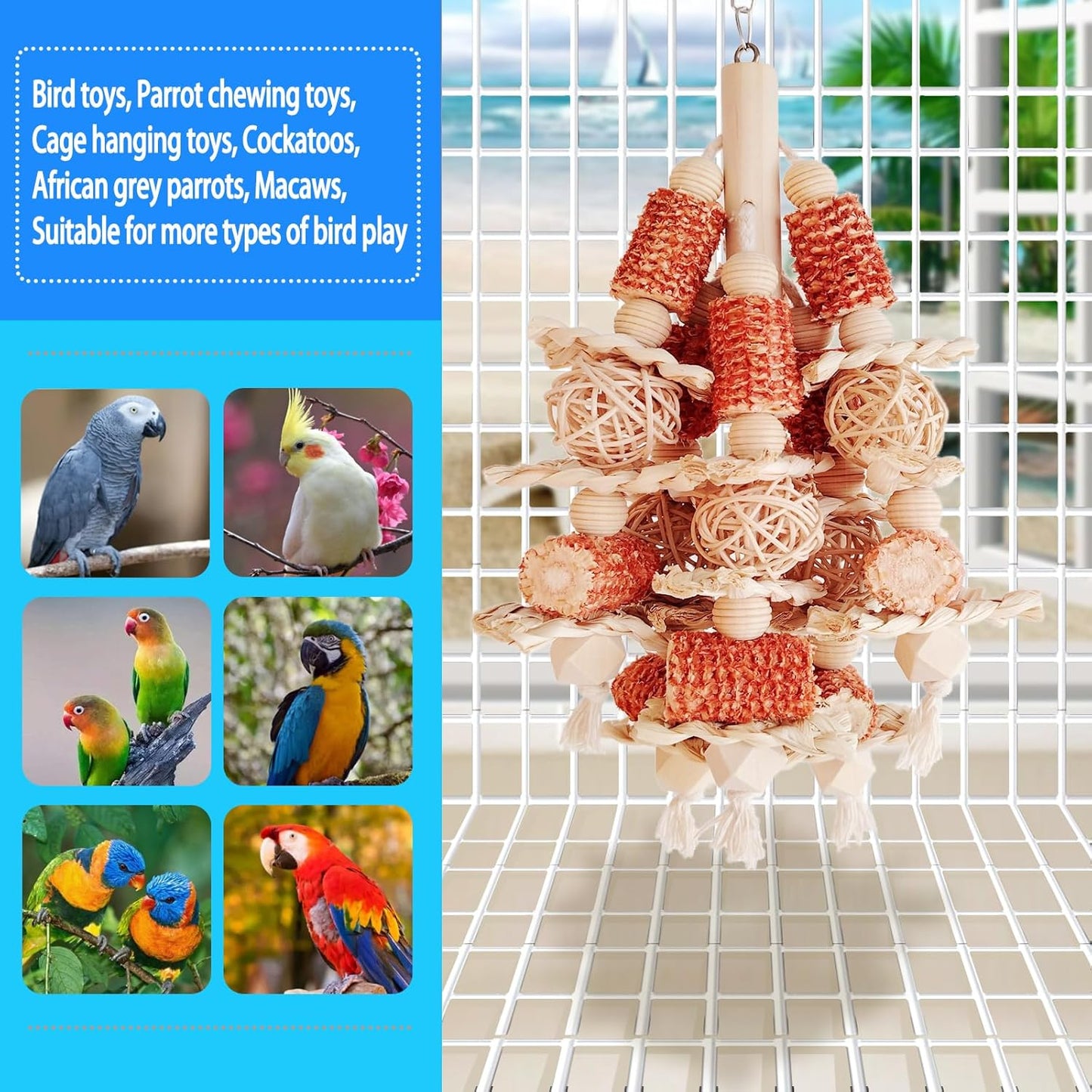 Bird Toys, Natural Corn Stick Parrot Toys Hanging in Bird Cages,for Small and Medium-Sized Macaws,African Grey,Cockatoos,Cockatiel,Sun Conure,Amazon Parrots