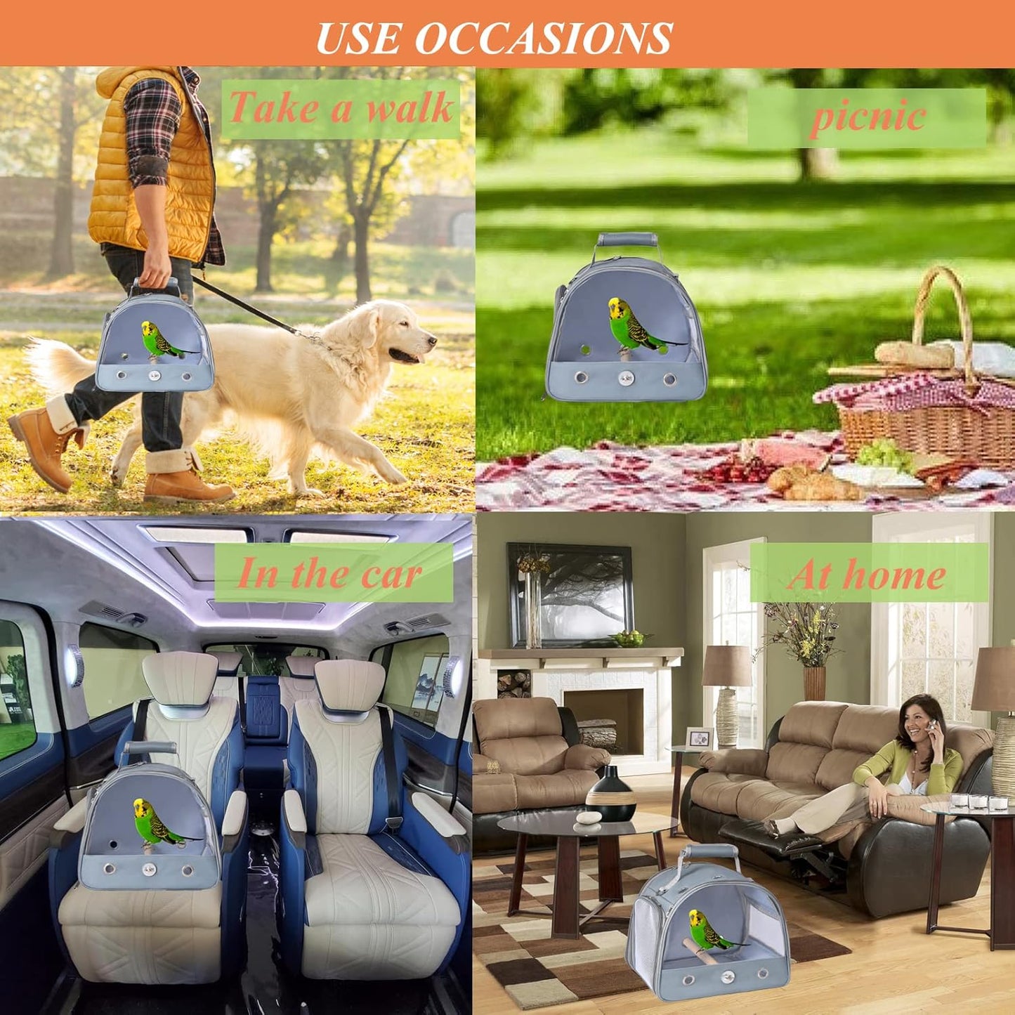 Bird Carrier Travel Cage with Stand (with Tray), Small Bird Travel Carrier for Parrot, Small Bird Cage for Travel Parakeet Carrier with Shoulder Strap, Side Access Window (Blue)