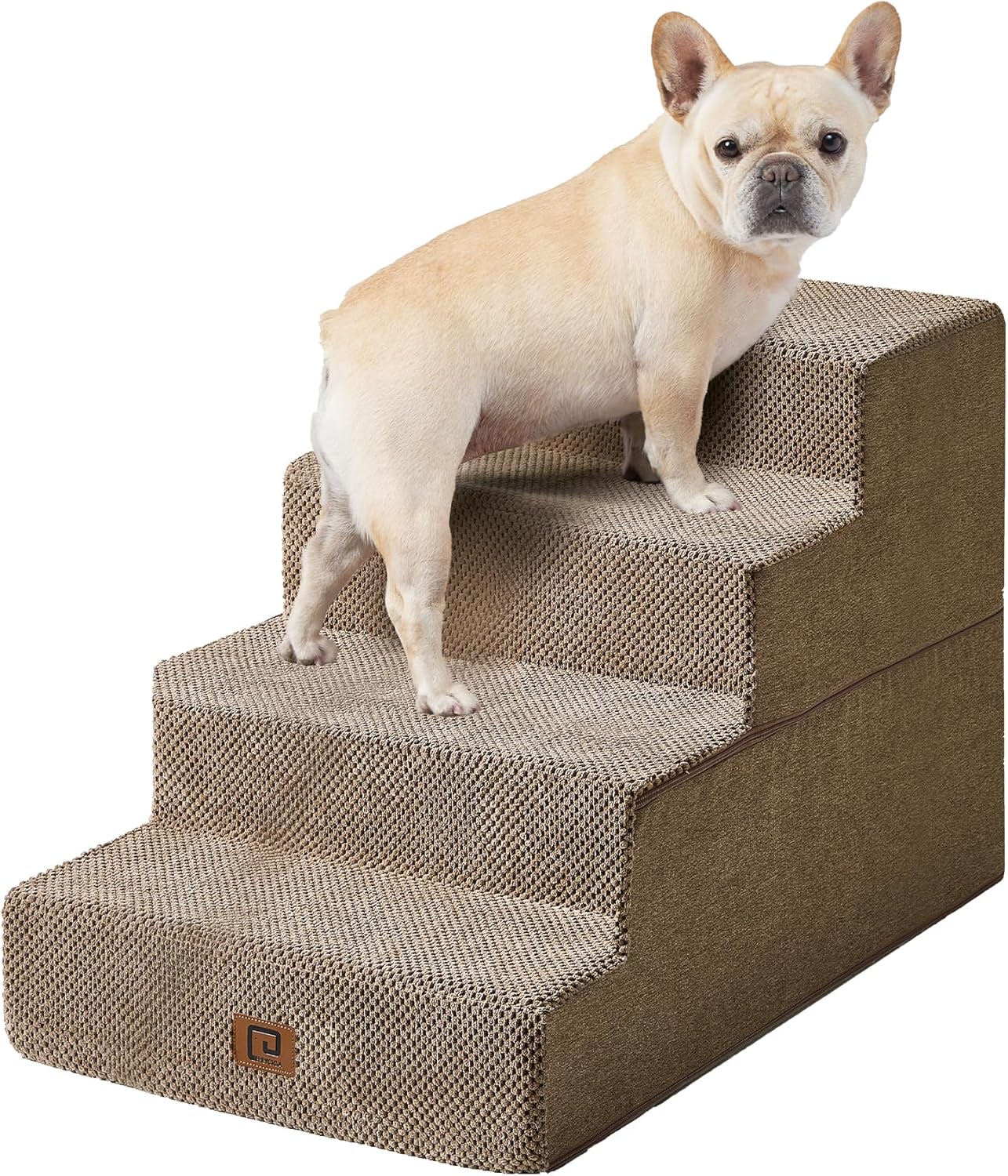 EHEYCIGA Dog Stairs for Bed 20" H, 4-Step Extra Wide Dog Steps for High Bed, Pet Steps for Small Dogs and Cats, Non-Slip Balanced Pet Ramp Indoor, Camel