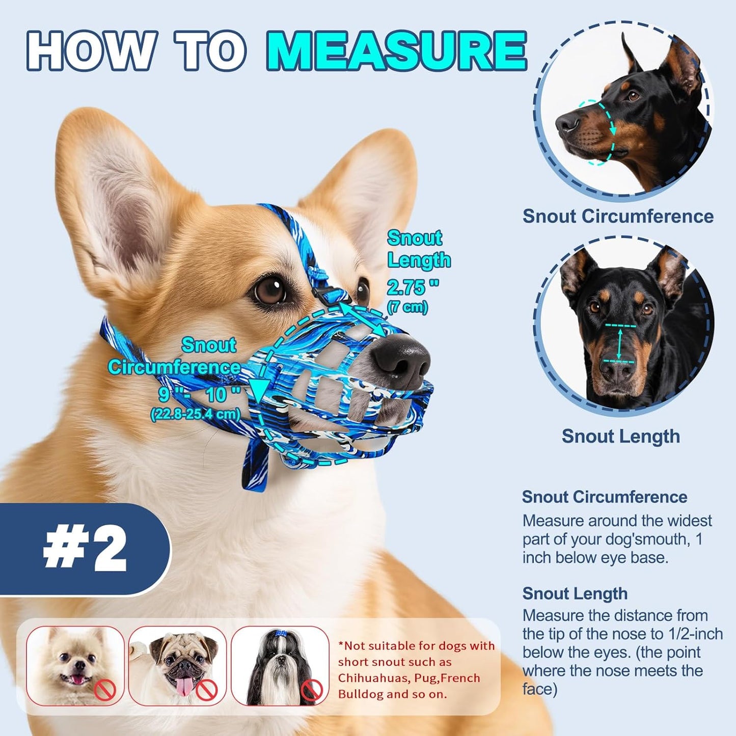 Basket Muzzle to Prevent Biting, Dog Muzzle for Large Medium Small Dogs Allows Panting Drinking Anti Chewing, Perfect for Grooming Trimming Training and Aggressive Reactive Dogs (Blue, Size 2)