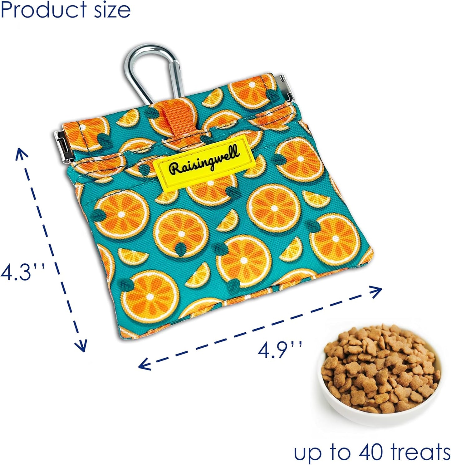 Dog Treat Pouch,Cotton Pocket Sized Training Holder, Hand Free Walking Funny Bag with Carabiner, Self-Closing Pet Feed Snack Reward, Behavior Aids for Puppy Travel or Outdoor Use(Fruit Orange)