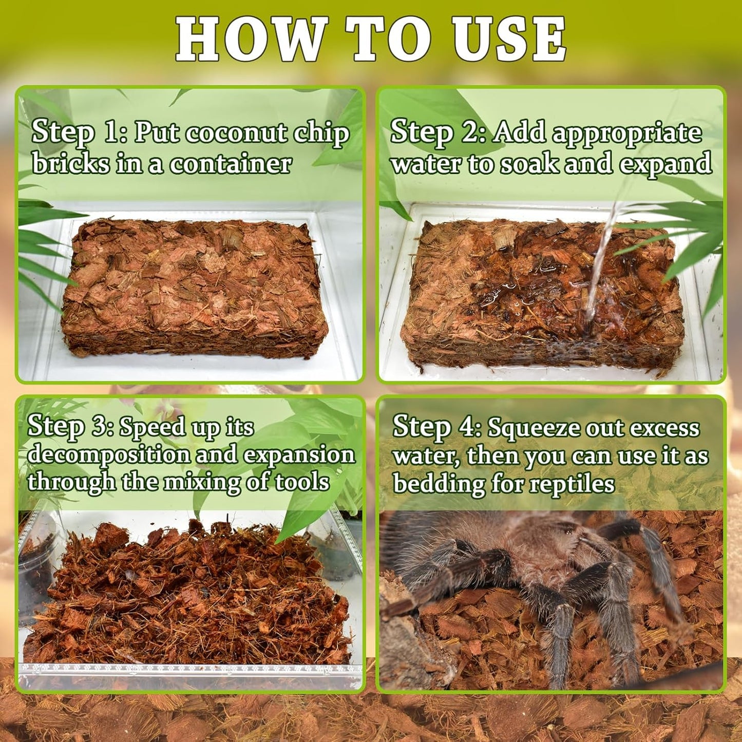 ZeeDix 3PCS Natural Coconut Chips Substrate for Reptiles, Coconut Fiber Husk Reptiles Bedding, Compressed Coco Chips Substrate for Ball Python, Snakes, Tortoise, Hermit Crab, Frogs, Lizard, Tarantula