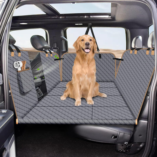 Dog Car Seat Cover for Back Seat, Dog Car Bed Cover with Strong Hard Bottom, Car Back Seat Extender Hammock for Car SUV Truck 4 Panels Gray Color Large Size