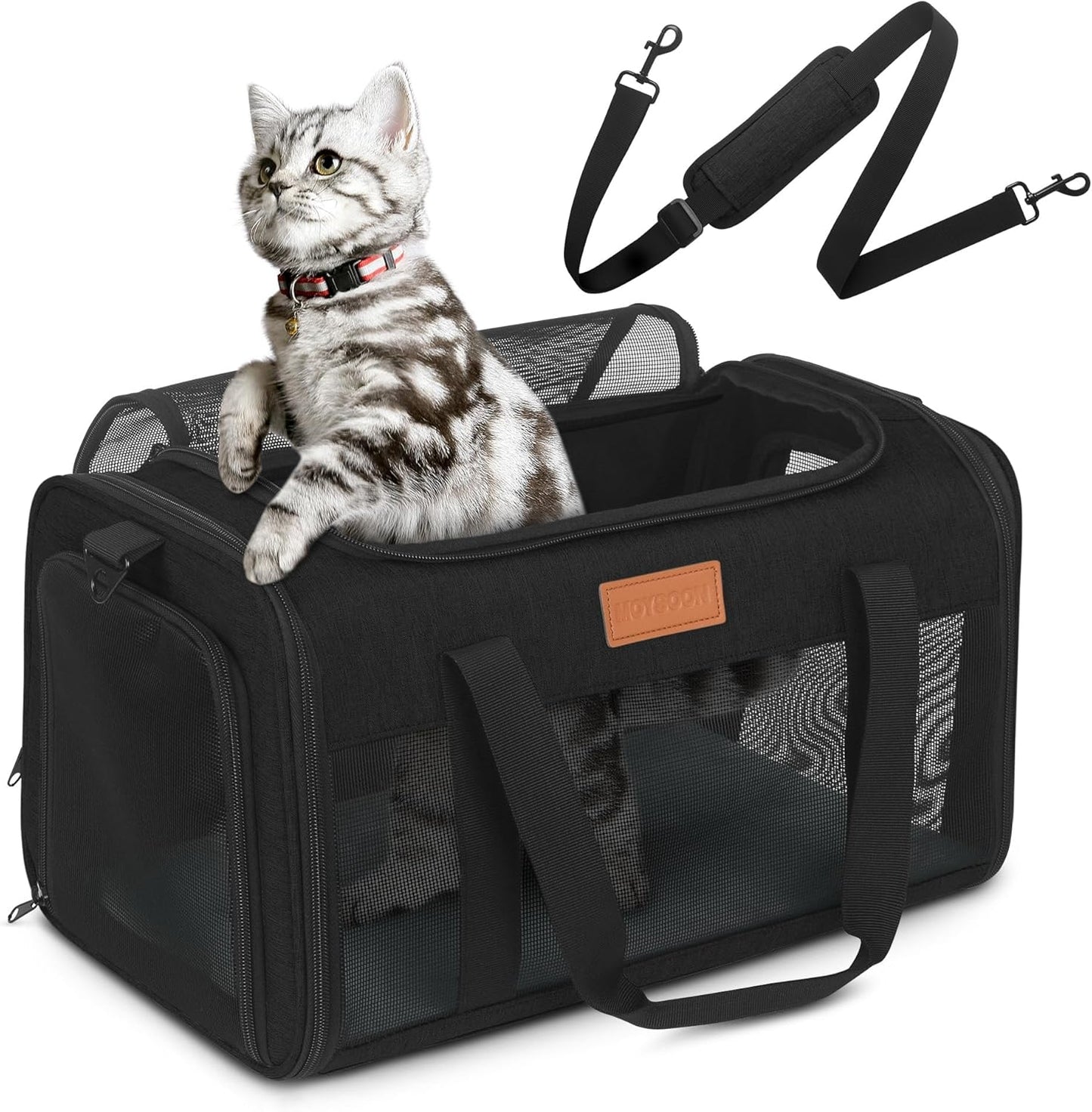 PETUX Pet Carrier Airline Approved, 17"x11"x9.5" Portable Cat Carrier Soft with Anti-Scratch Mesh for Small Cats up to 12 lb, Top Open Breathable Dog Carriers for Puppy up to 10 lb (Black)