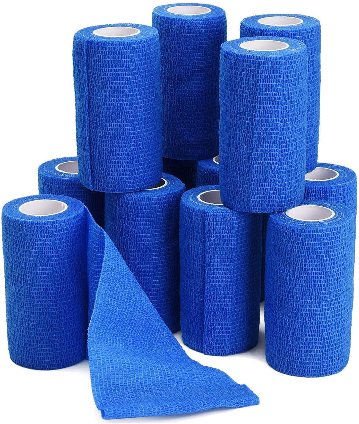 TOBWOLF 12PCS Self Adhesive Bandage, 4" x5yd / 10cmx4.5m Elastic Cohesive Bandage Wrap Athletic Gauze Roll, Non Woven Bandage Tape for Wrist Ankle Knee Leg Sprains Swelling - Navy Blue