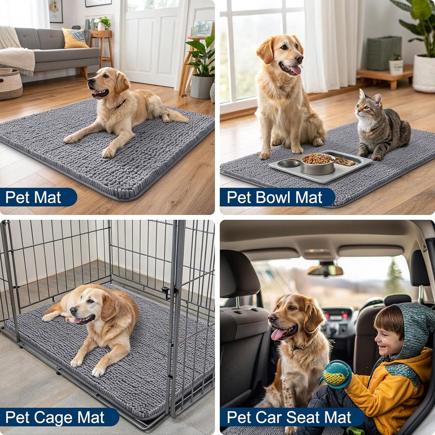 Smiry Dog Door Mat for Muddy Paws 47x32, Absorbs Moisture and Dirt Doormat, Non-Slip Washable Quick Dry Chenille Front Door Mat Indoor Entrance, Entryway Carpet for Inside Floor, Grey