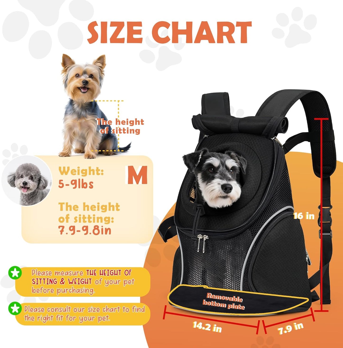 WOYYHO Pet Dog Carrier Backpack with Top and Side Windows, Small Dog Front Backpack Ventilated Mesh Dog Back Pack with Safety Belt for Travel Hiking Outdoor Adventures (Size M: 5-9 lbs, Black 2.0)