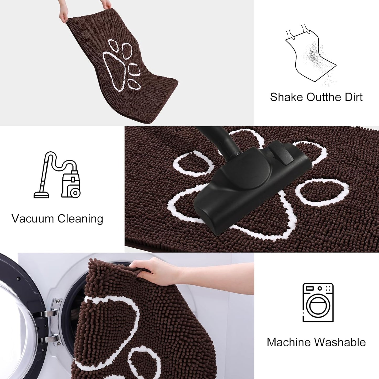 Smiry Dog Door Mat for Muddy Paws, Absorbent Dirt Trapper Non Slip Quick Dry Washable Chenille Mat for Mud Dogs, Entry Rug for Indoor and Outdoor (59x35 Inches, Brown and White)