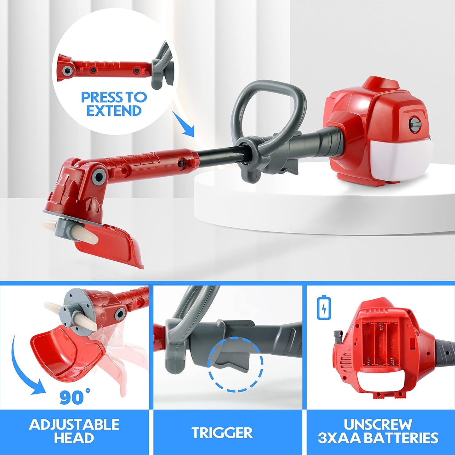 Toy Choi's Toy Trimmer - Power Construction Play Tool Kids Trimmer,Outside Pretend Play Garden Toy with Light Sound,Educational Gift Kid Toddler Tool Set for Boy Girl Age 3, 4, 5,6,7+