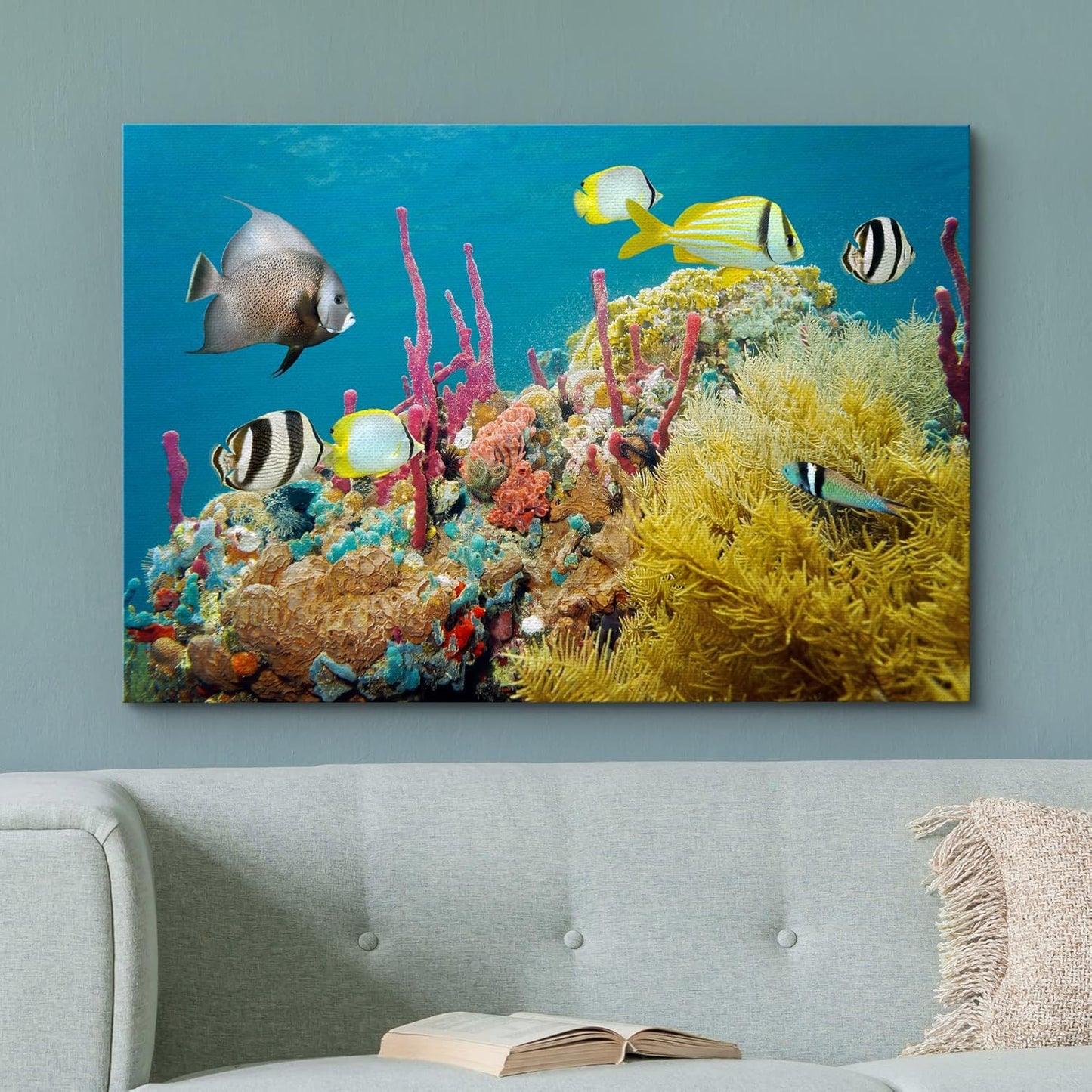 wall26 Canvas Print Wall Art Deep Sea Marine Fish with Coral Reef Nature Ocean Photography Realism Nautical Scenic Relax/Calm Multicolor Ultra for Living Room, Bedroom, Office - 24"x36"