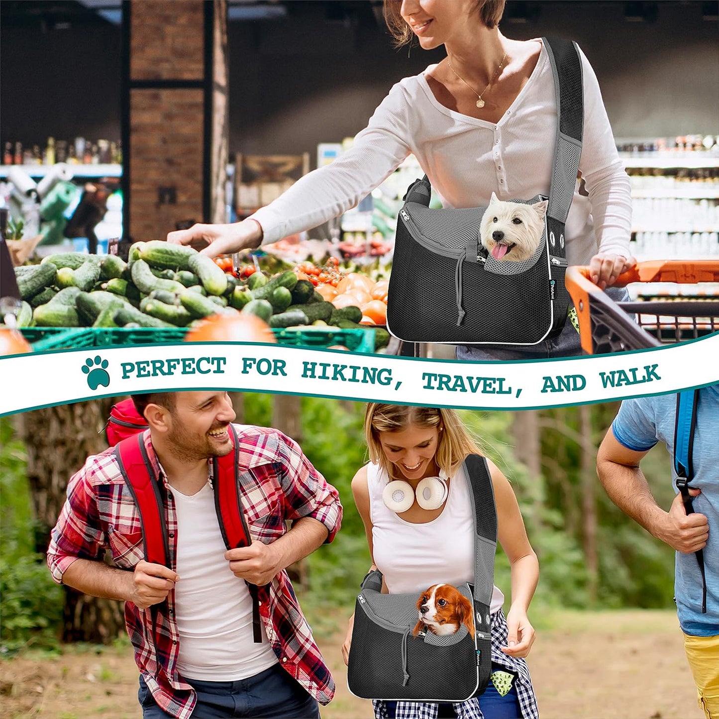 PetAmi Small Dog Sling Carrier, Soft-Sided Crossbody Puppy Carrying Purse Bag, Adjustable Sling Pet Pouch to Wear Medium Dog Cat Travel, Dog Bag for Traveling, Poop Bag Dispenser, Max 10 lbs, Black