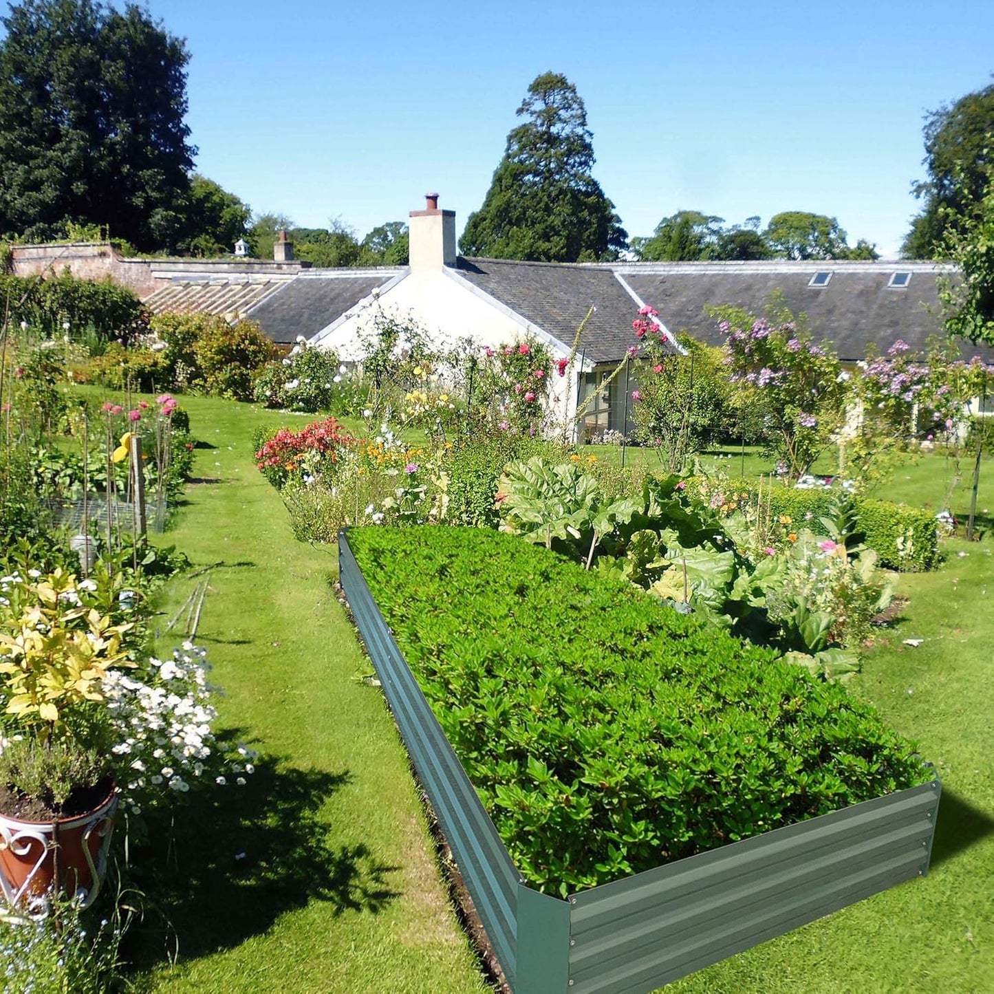 8x4x1ft Metal Raised Garden Bed Kit,Galvanized Garden Bed Box for Vegetables, Flowers, Herbs, and Succulents,240 Gallon Capacity - Green