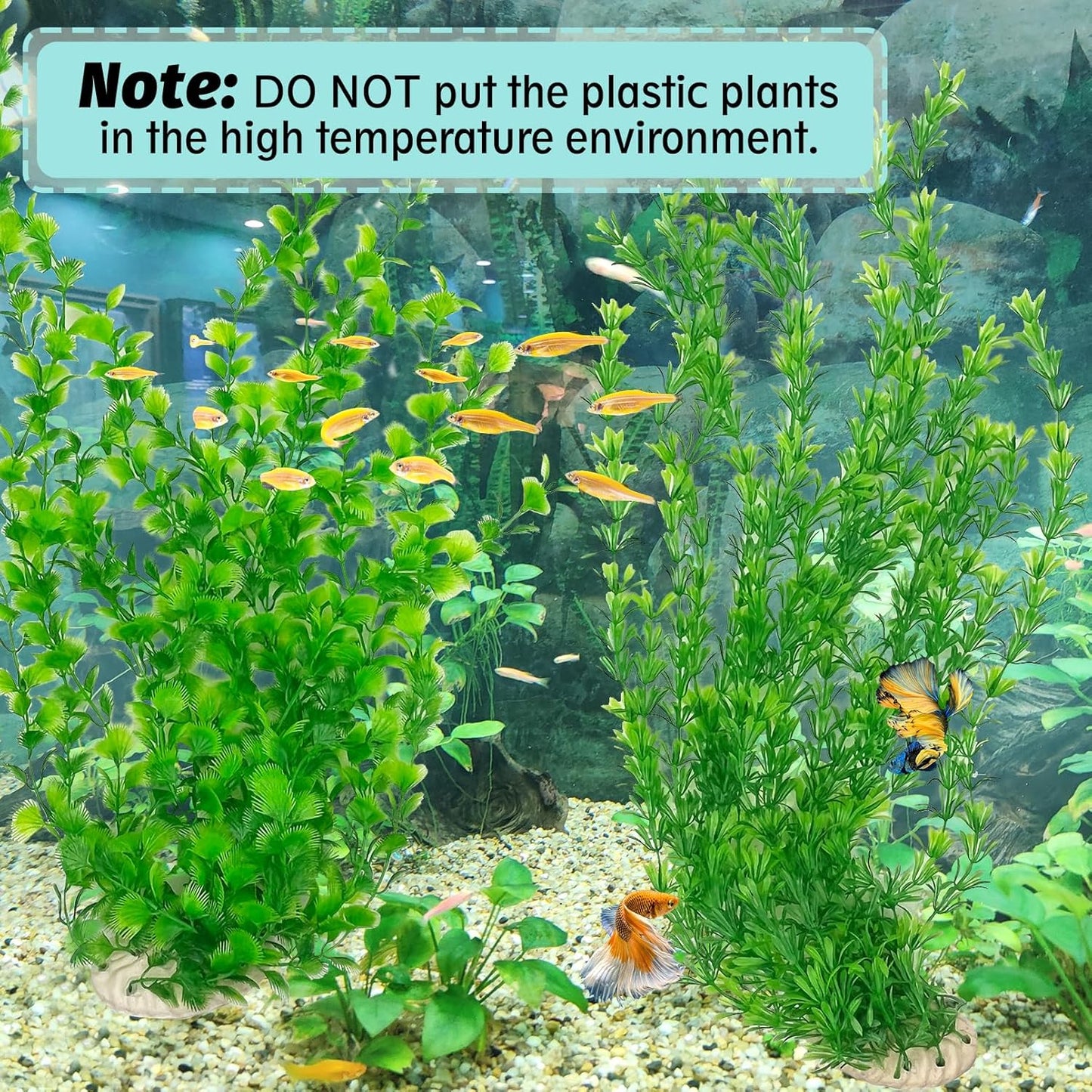 Hamiledyi 23" Tall Aquarium Plastic Plants - 2 Pack Soft Fish Tank Decor, Artificial Green Grass Cluster for Aquariums, Safe Bendable Underwater Plants(Green Style B)