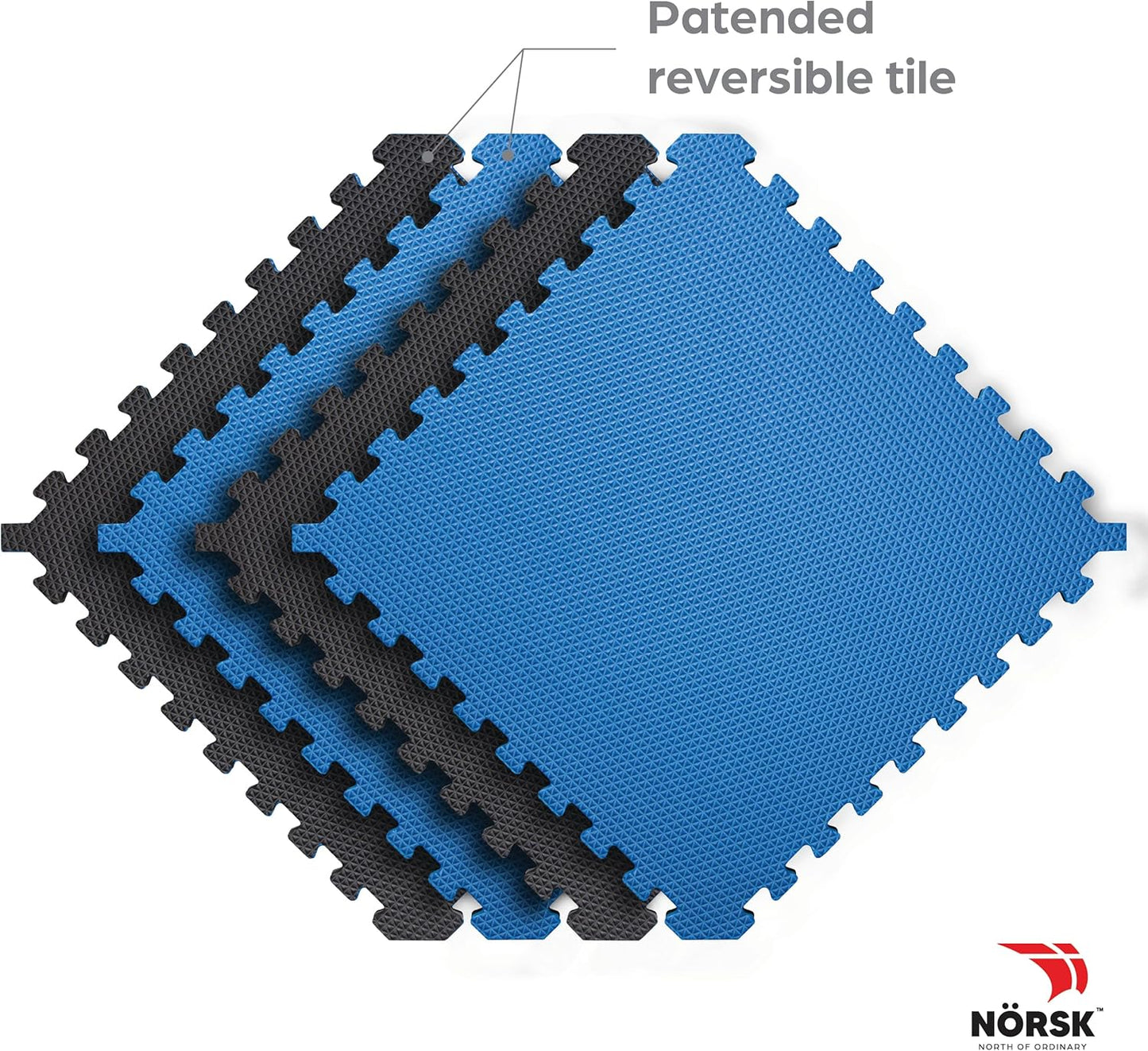 Norsk Reversible Exercise Mats 3/4" Thick EVA Interlocking Foam Tiles - Perfect for Home Gym Flooring, 28 Tiles & 56 Trim Pieces, 112 Sq. Ft. Reversible, Dazzling Blue/Black