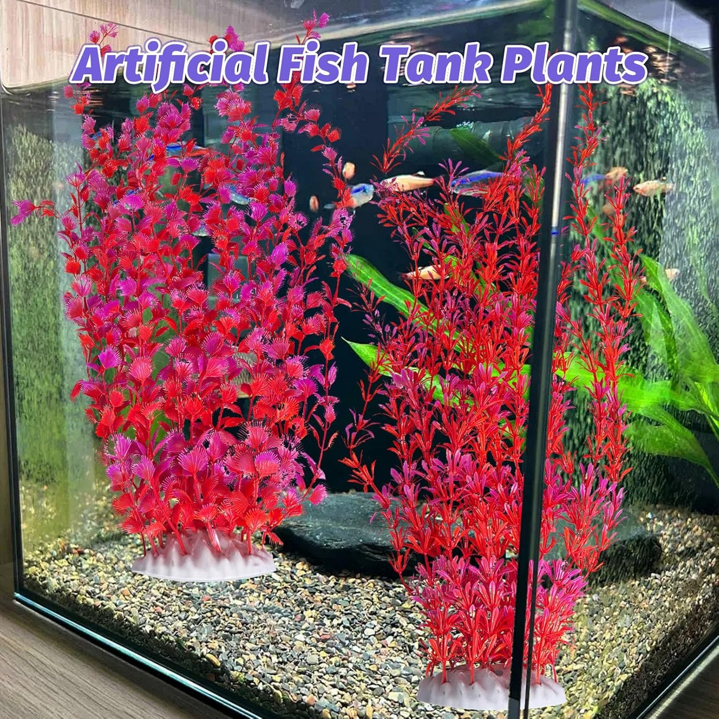 Hamiledyi Aquarium Plastic Plants Aquarium Decor Artificial Fish Tank Plants,Tall Fish Tank Decorations, Extra Large Aquarium Plant 23.6-inch Tall,2PCS(Red)