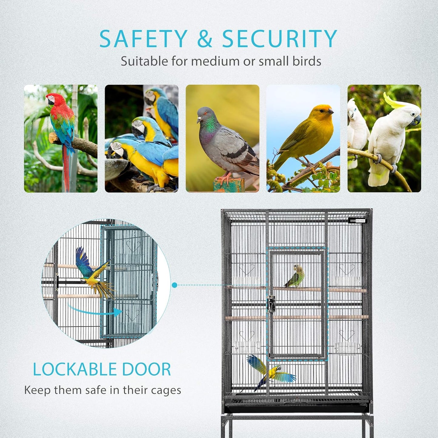 VIVOHOME 54 Inch Wrought Iron Large Bird Flight Cage with Rolling Stand for Parakeets Canaries Cockatiels Lovebirds Conures, Black