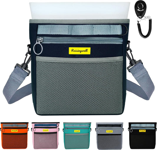 Dog Treat Pouch with Magnetic Closure 4-Cup Silicone Bag Fanny Pack Holder with Clicker 4 Ways to Wear Front Pocket Fits All Phones Ideal for Leash, Pet Walking and Training(Blue)