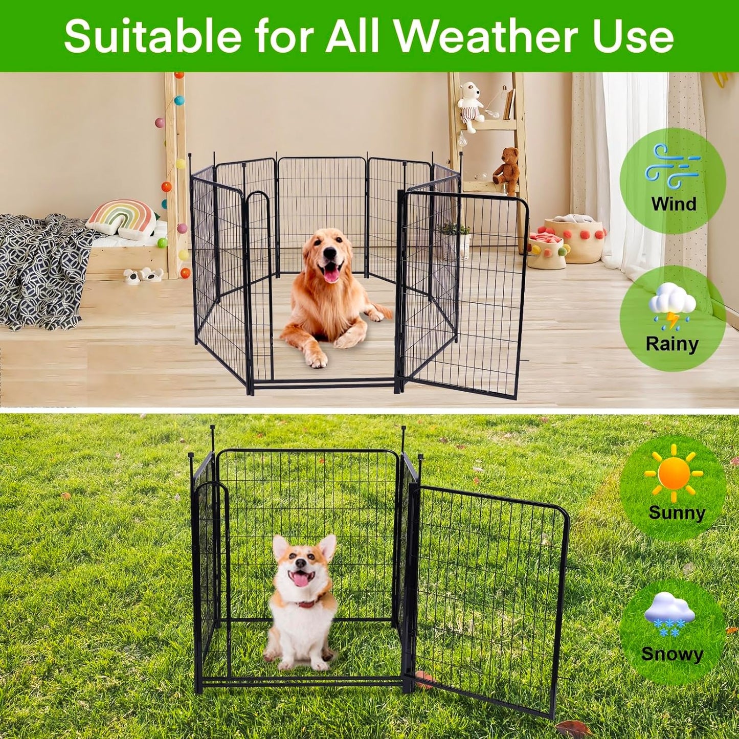 Tall Garden Fence Animal Barrier,Wide Gate Low Threshold Fence Panels, 48in(H) 4 Panels Total 8.9 Ft(L) Flower Bed Fencing, Heavy Metal Dog Fence Outdoor for Yard