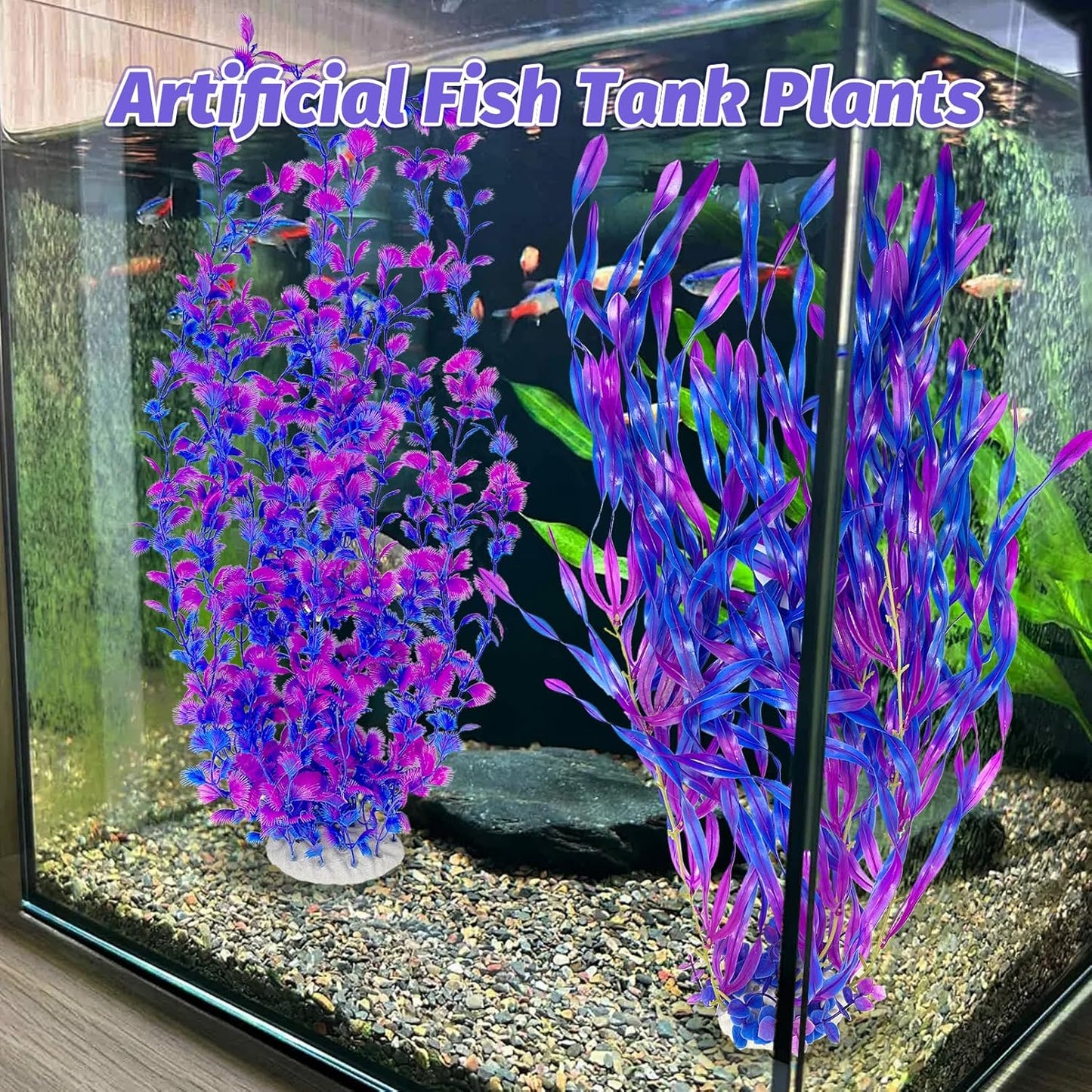 Hamiledyi Tall Aquarium Plants 23 Inches - Fish Tank Decorations, Artificial Green Water Plants Grass Cluster, Soft Plastic Fake Decor 2PCS(Purple Style C)