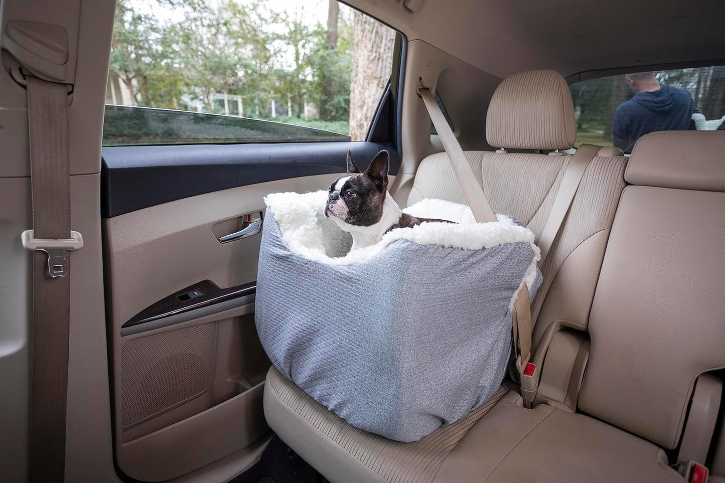 Snoozer Dog Car Seat: Lookout I Dog Booster Car Seat for Dogs Small 5-15 lbs, Size: Small, Fabric: Stone Diamond, Pet Booster to Alleviate Motion Sickness for Dogs, Removable Machine Washable Cover
