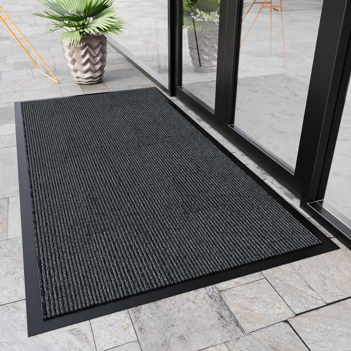 Indoor Outdoor Door Mat, 5’ x 3' Doormat for Entryway, Rubber Backing Non Slip Front Door Mat Outside Entrance, Super Absorbent Commercial Floor Mat for Home Office